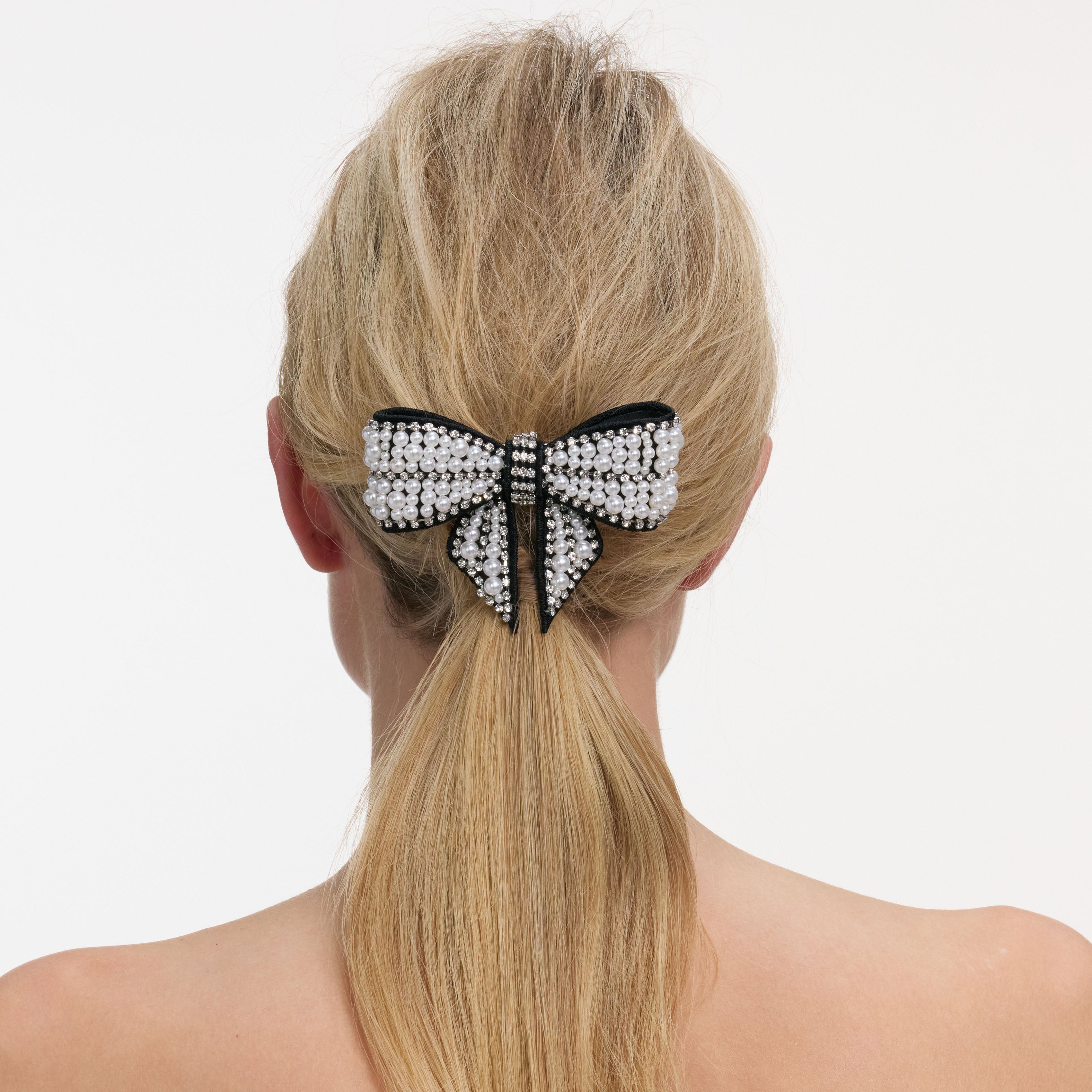 Self Portrait Black Pearl Satin Bow Haarspange Schwarz
