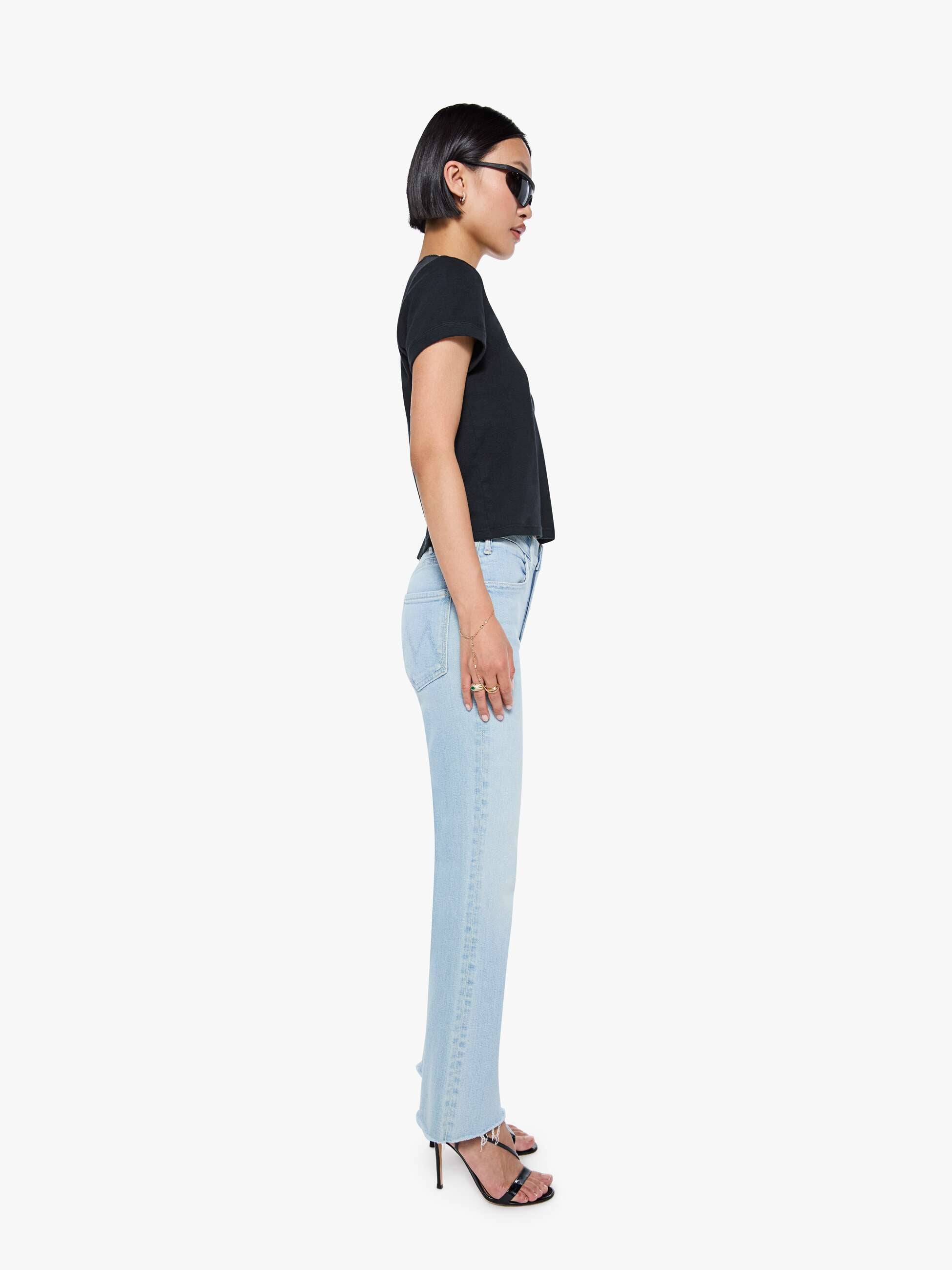 Mother Petites Lil Hustler Ankle Fray Jeans Hellblau kurz