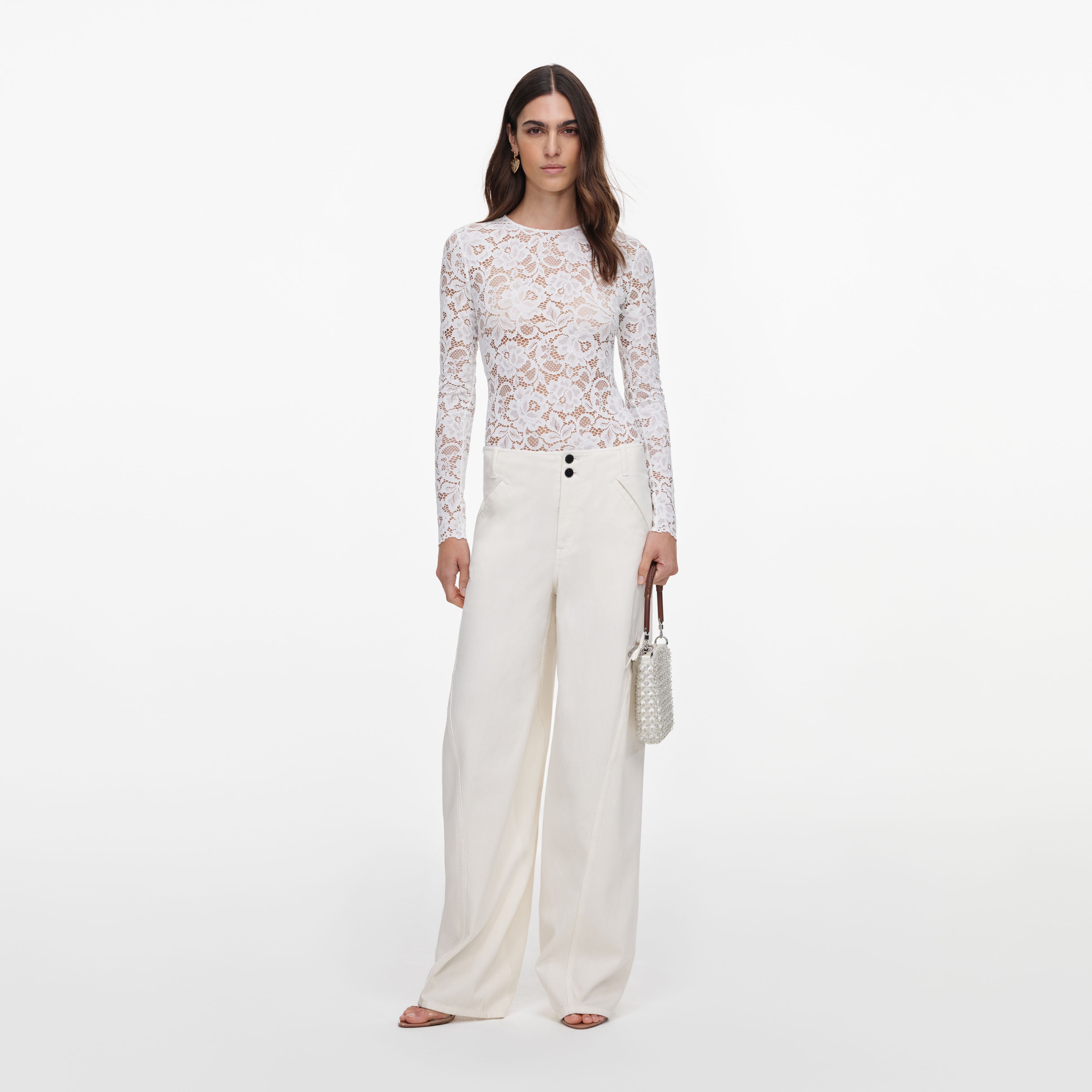 Self Portrait White Floral Lace Bodysuit Spitze Weiss