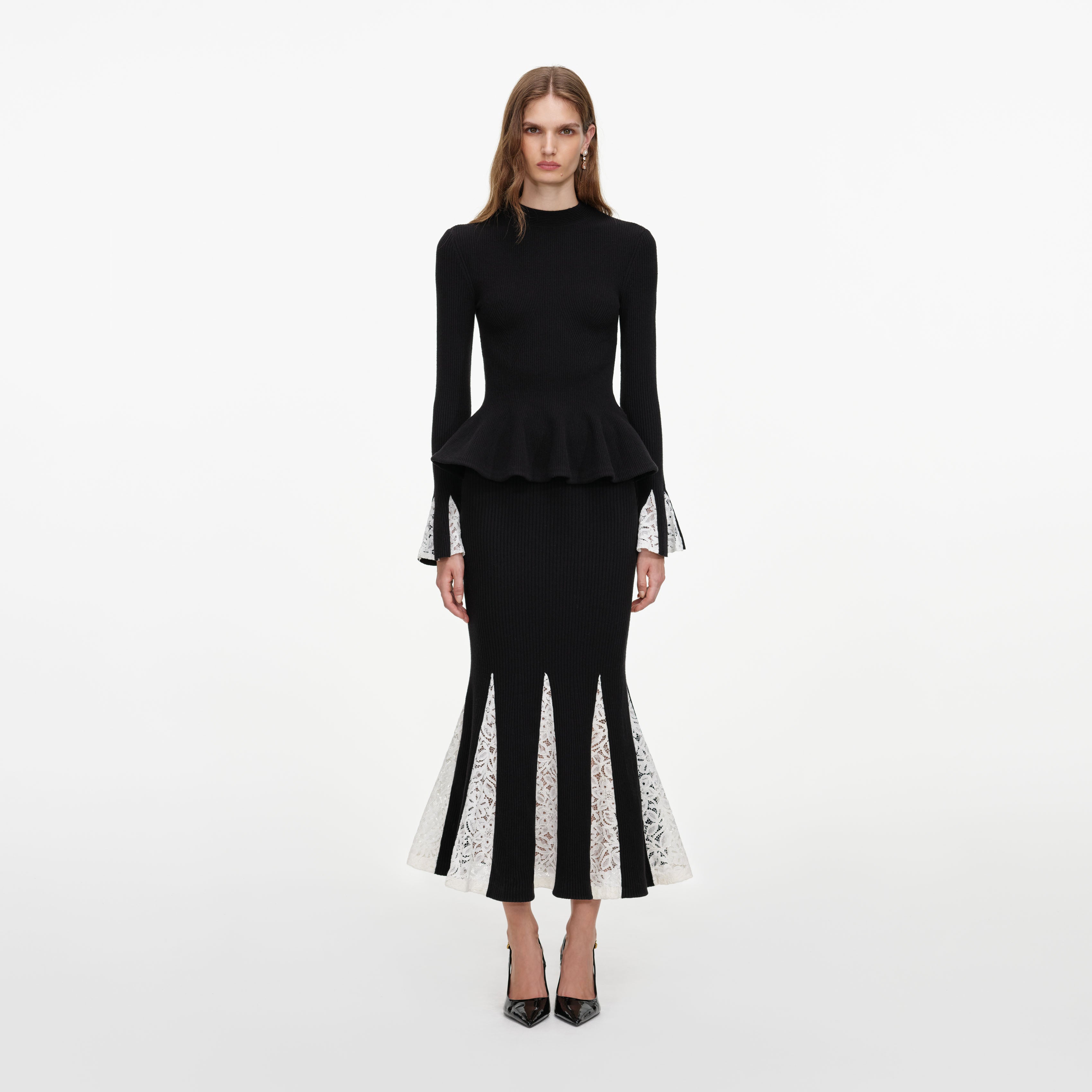 Self Portrait Black Lace Knit Midi Kleid Schwarz Spitze