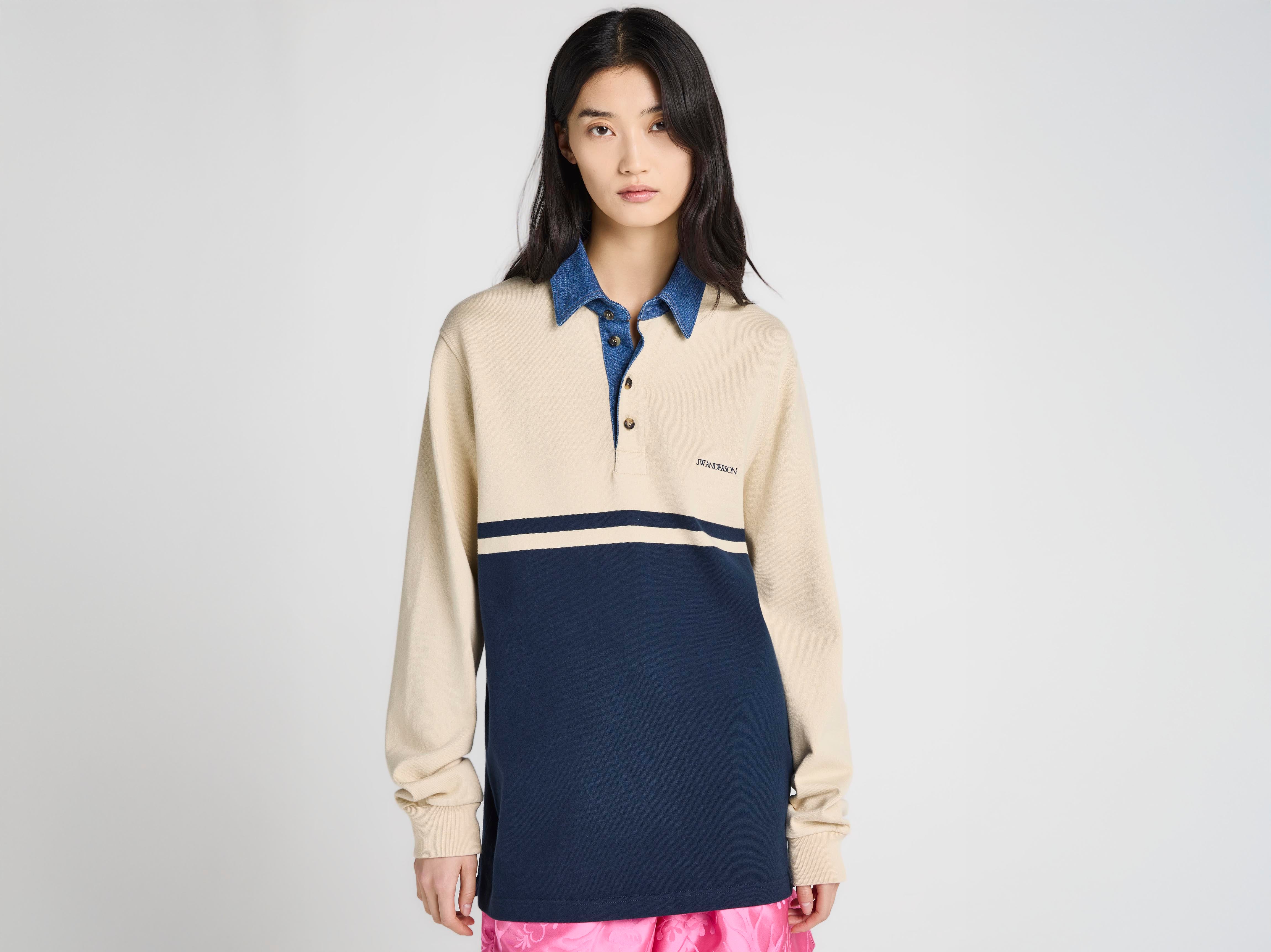 J.W.Anderson Rugby Polo Damen off-white navy Langarm