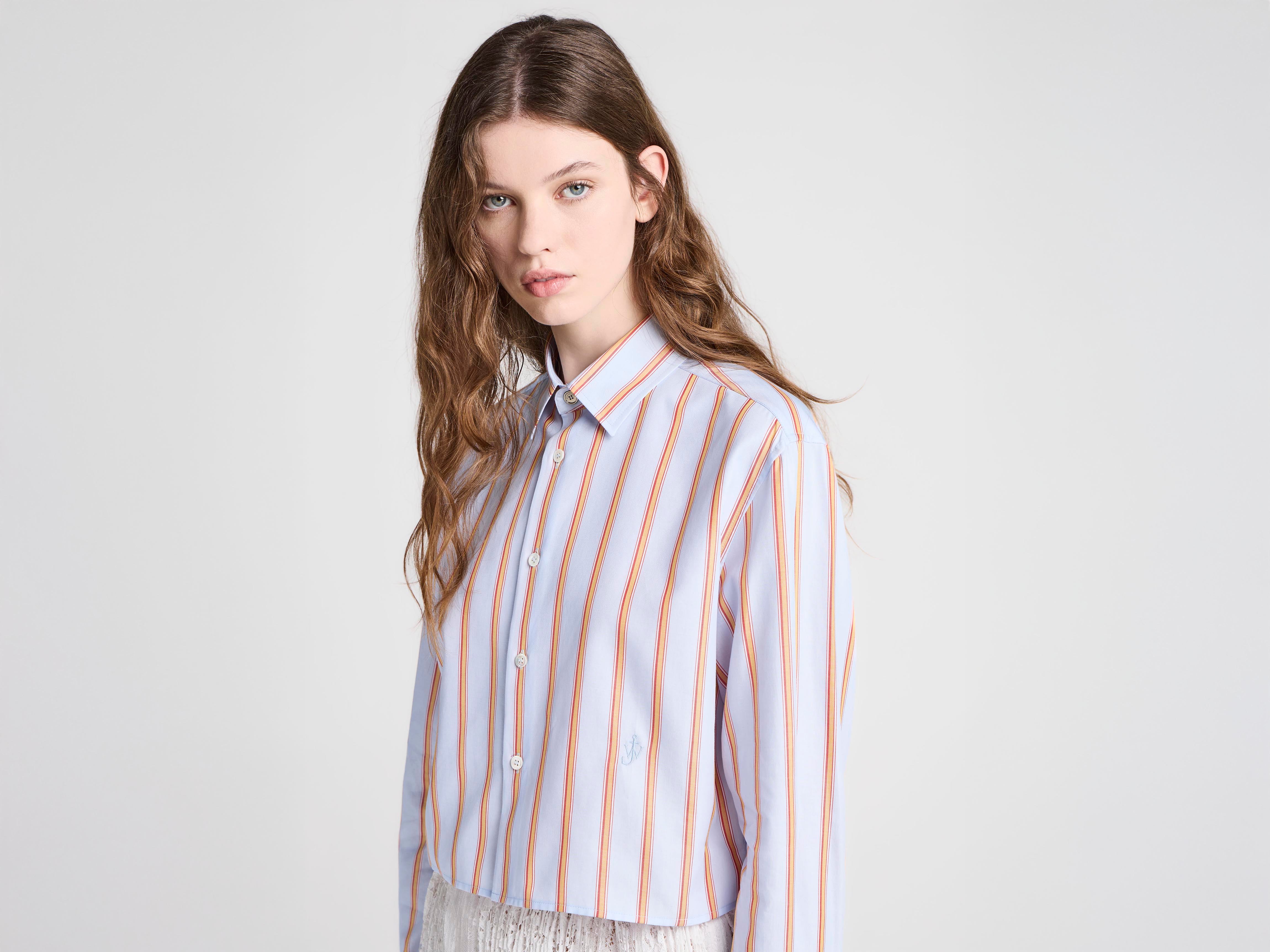J.W.Anderson Cropped Shirt Damenhemd Blau Orange Baumwolle