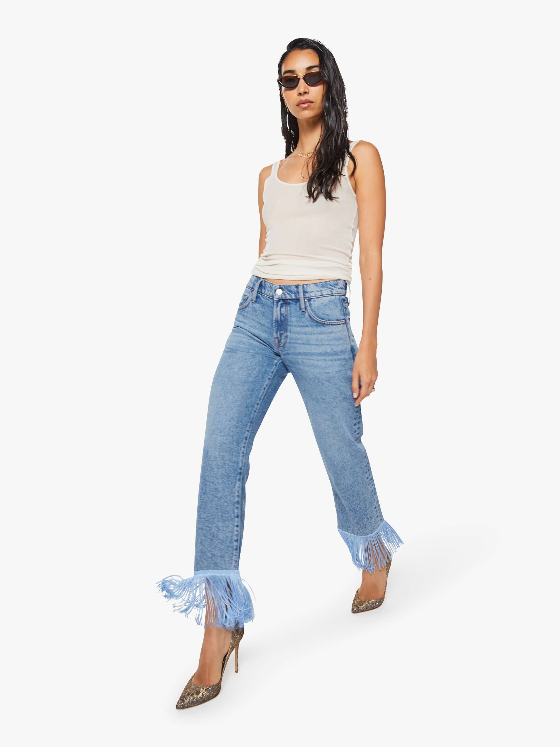 Mother Snacks Relish Fringe Ankle Jeans Jerky Mittelblau
