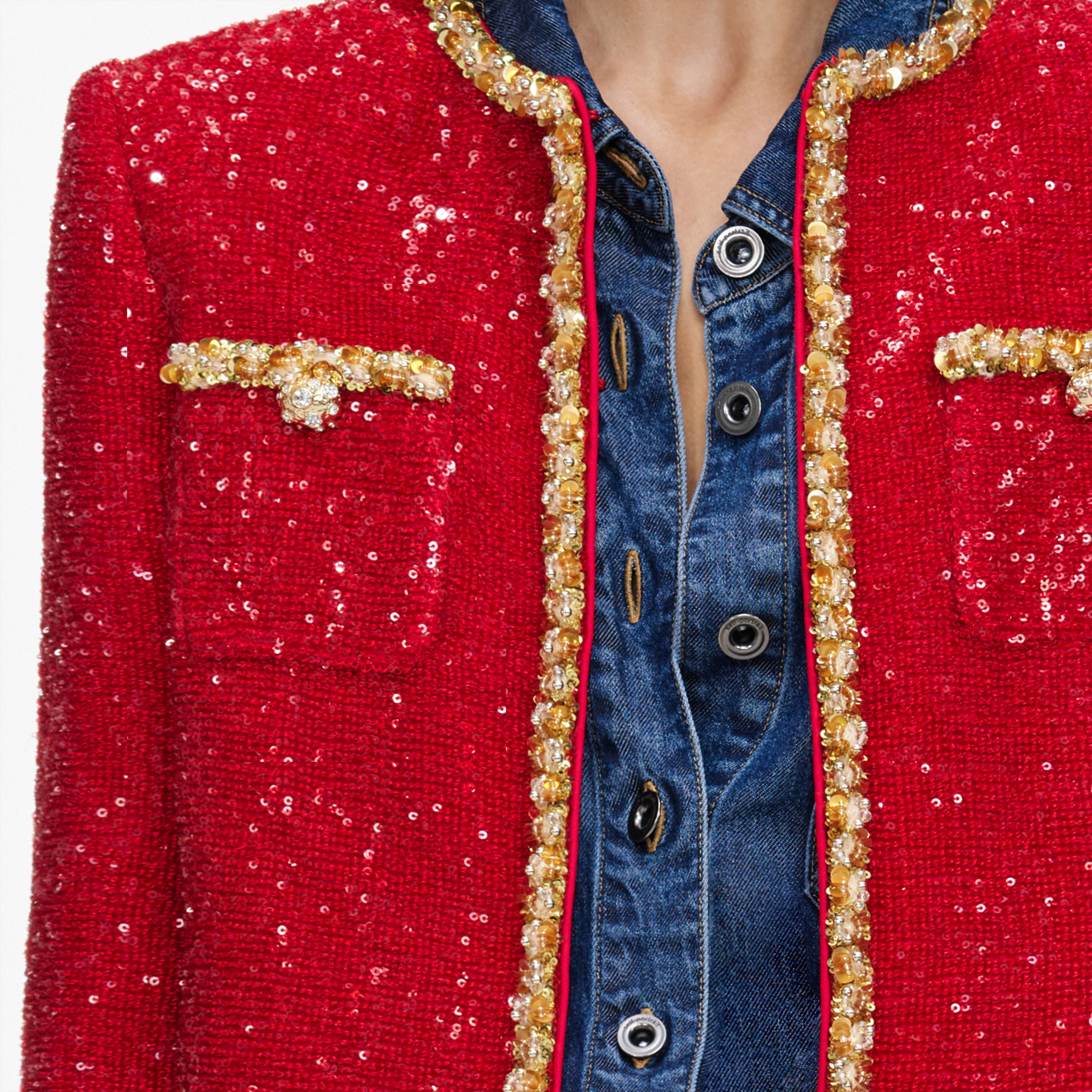 Self Portrait Outerwear Red Sequin Jacket Jacke Rot Pailletten