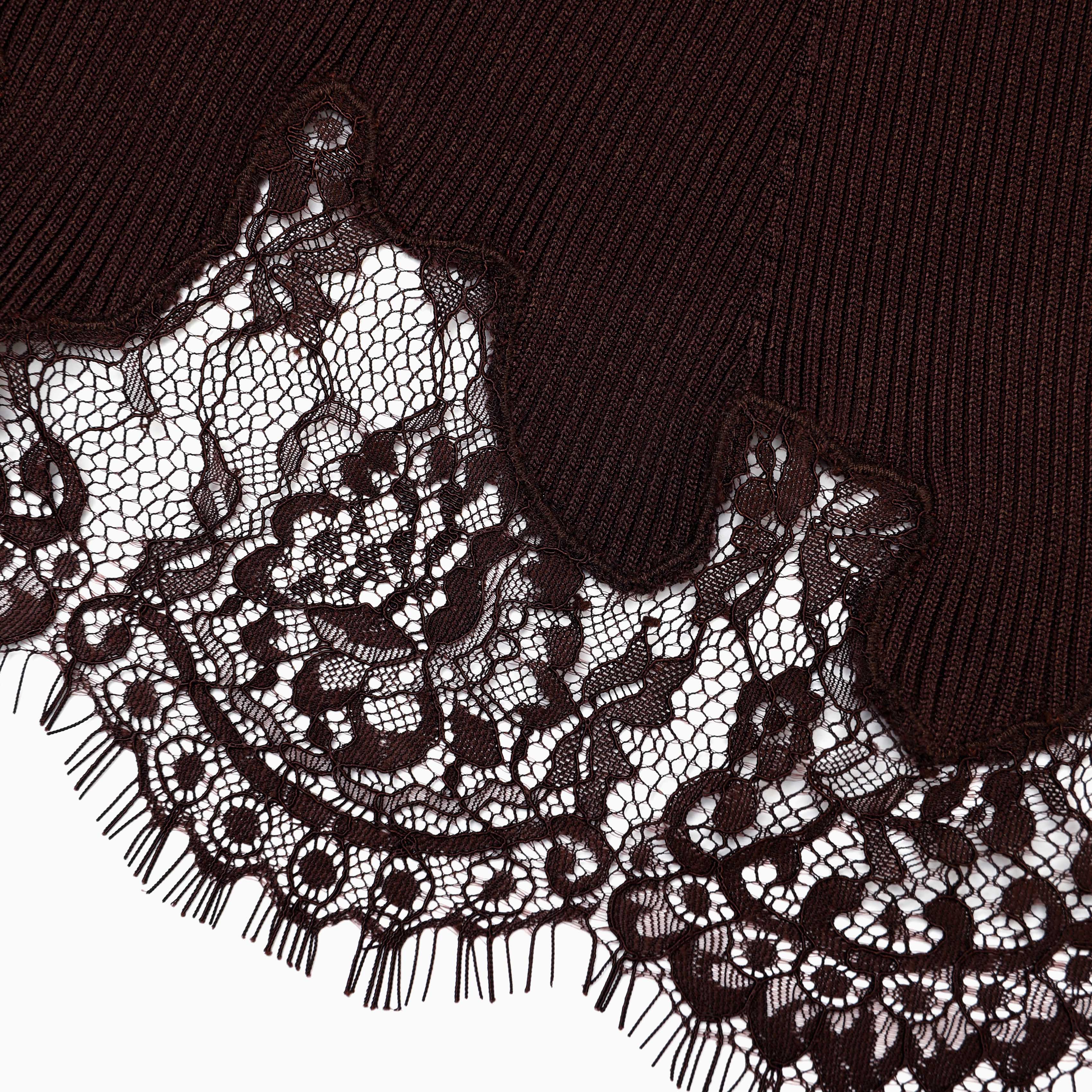 Self Portrait Brown Ribbed Strickrock Braun Midi Viskose