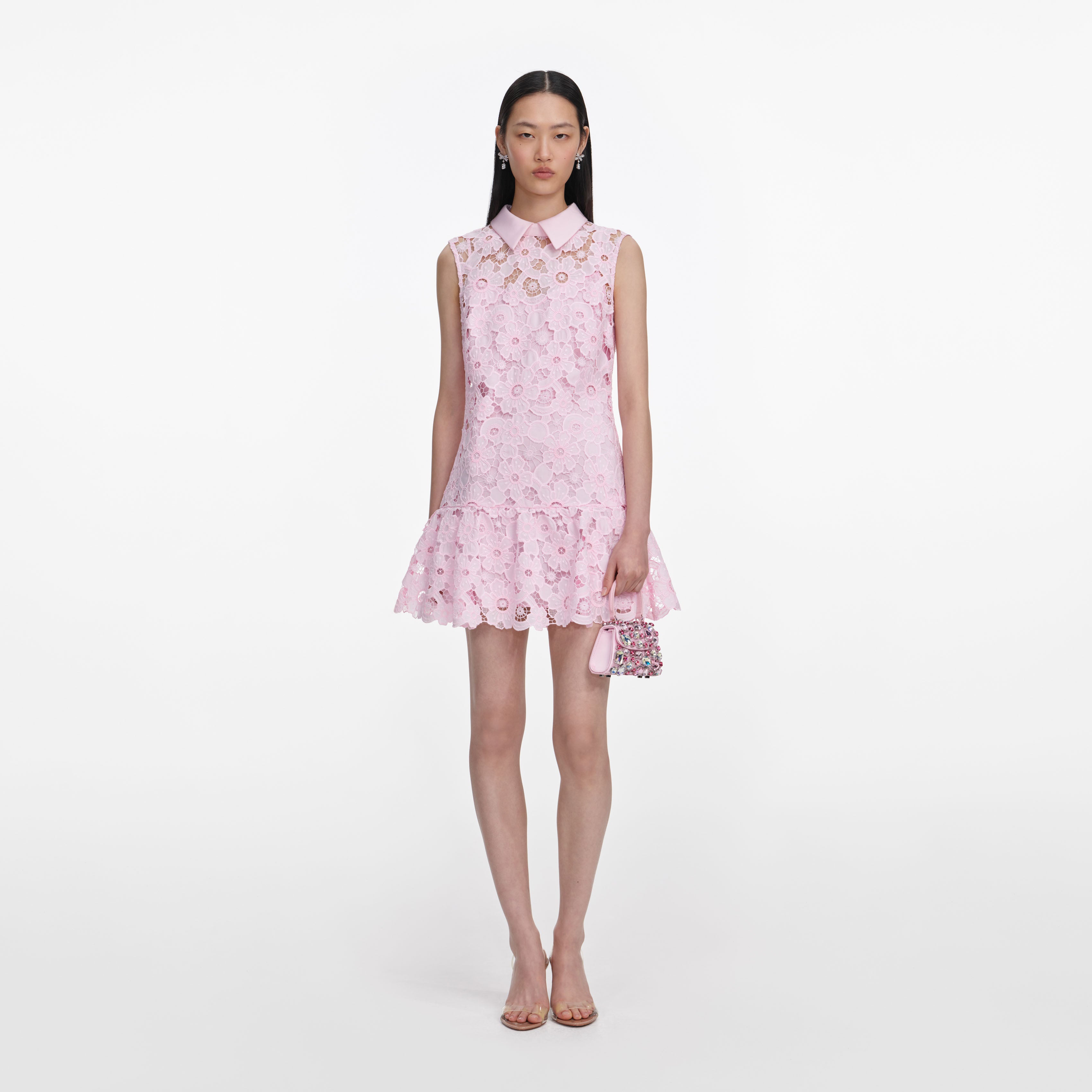 Self Portrait Pink Lace Collared Mini Dress Minikleid Rosa UK 6 Spitze