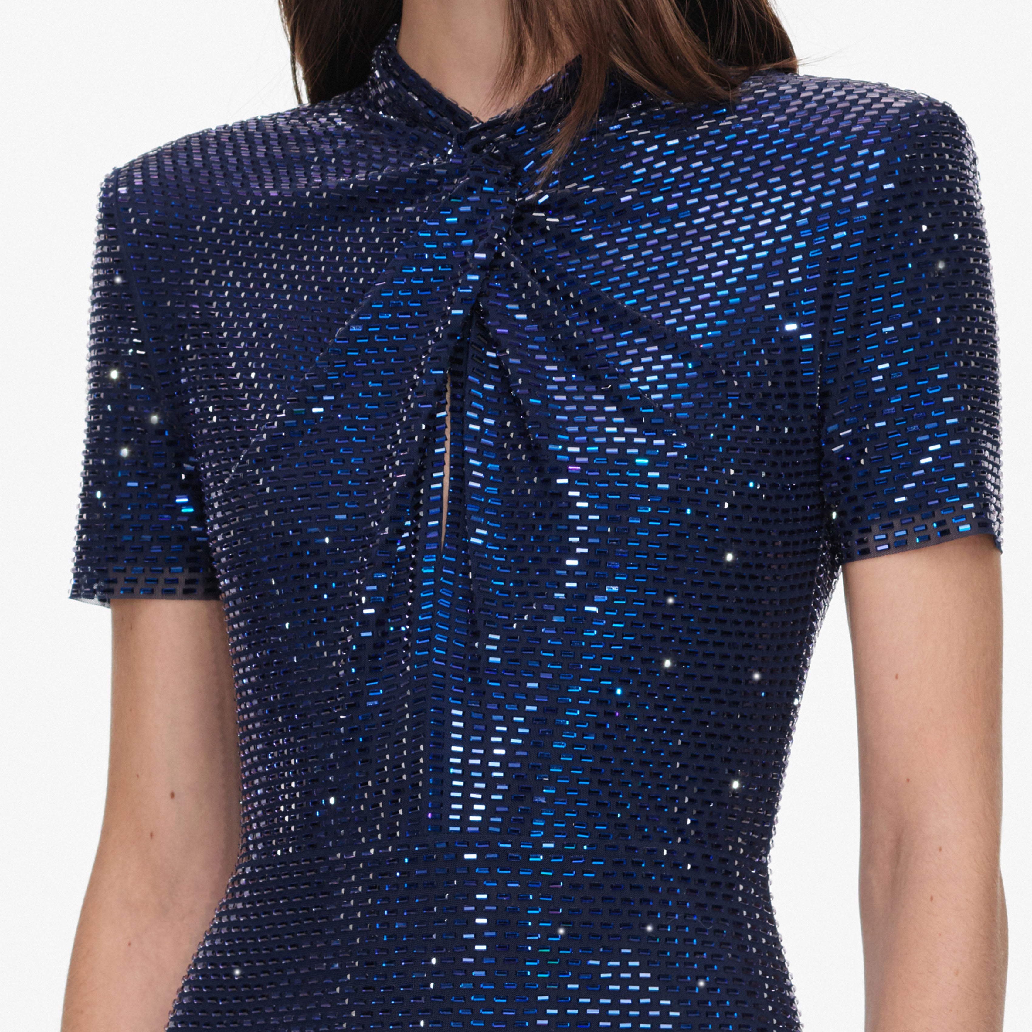 Self Portrait Dresses Navy Rhinestone Mesh Twist Maxikleid Blau