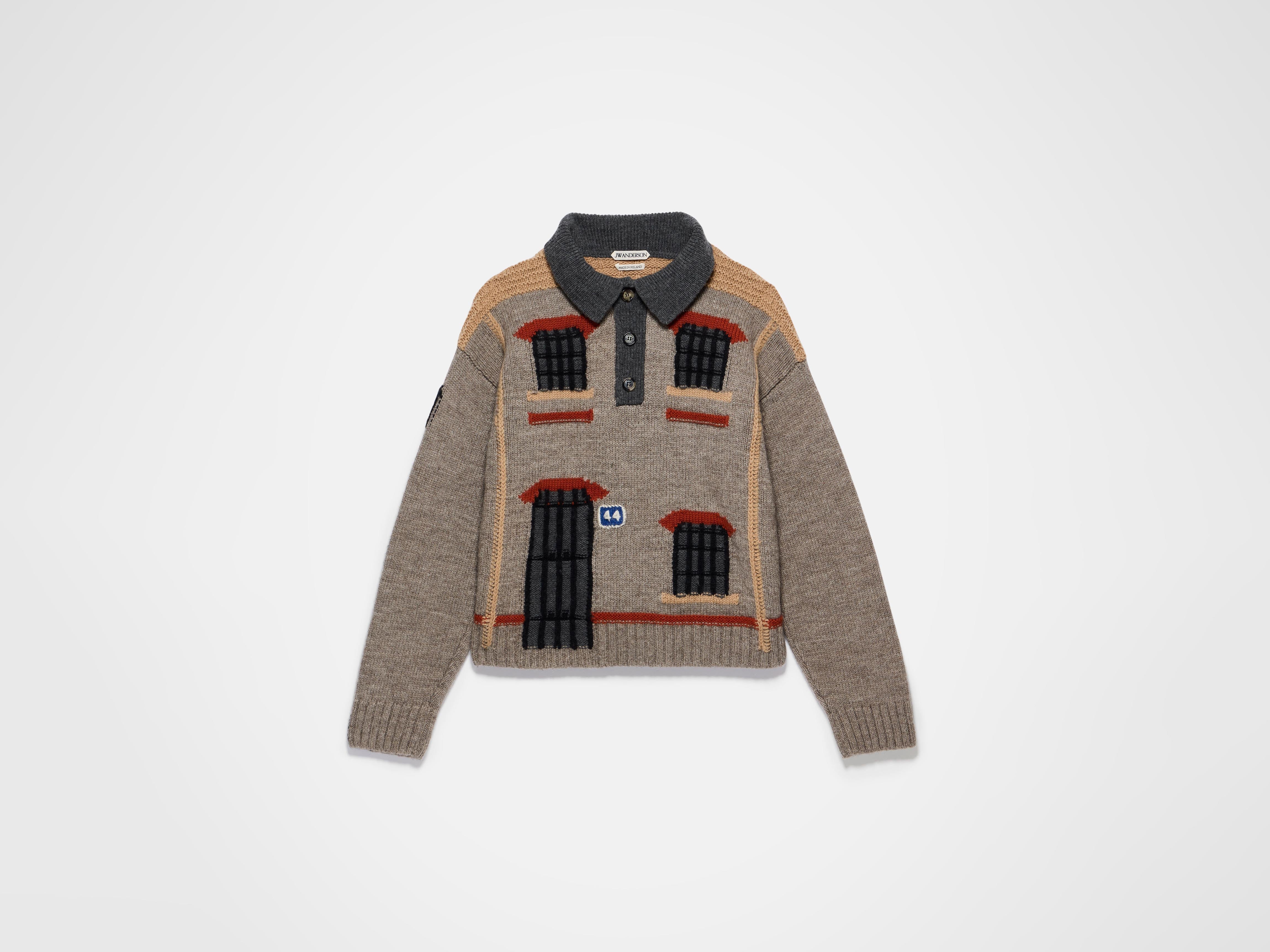 J.W.Anderson House Polo Pullover Beige Melange Jacquard