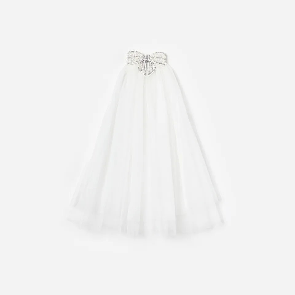 Self Portrait Embellished Bow Veil Haarschleier Creme mit Perlen