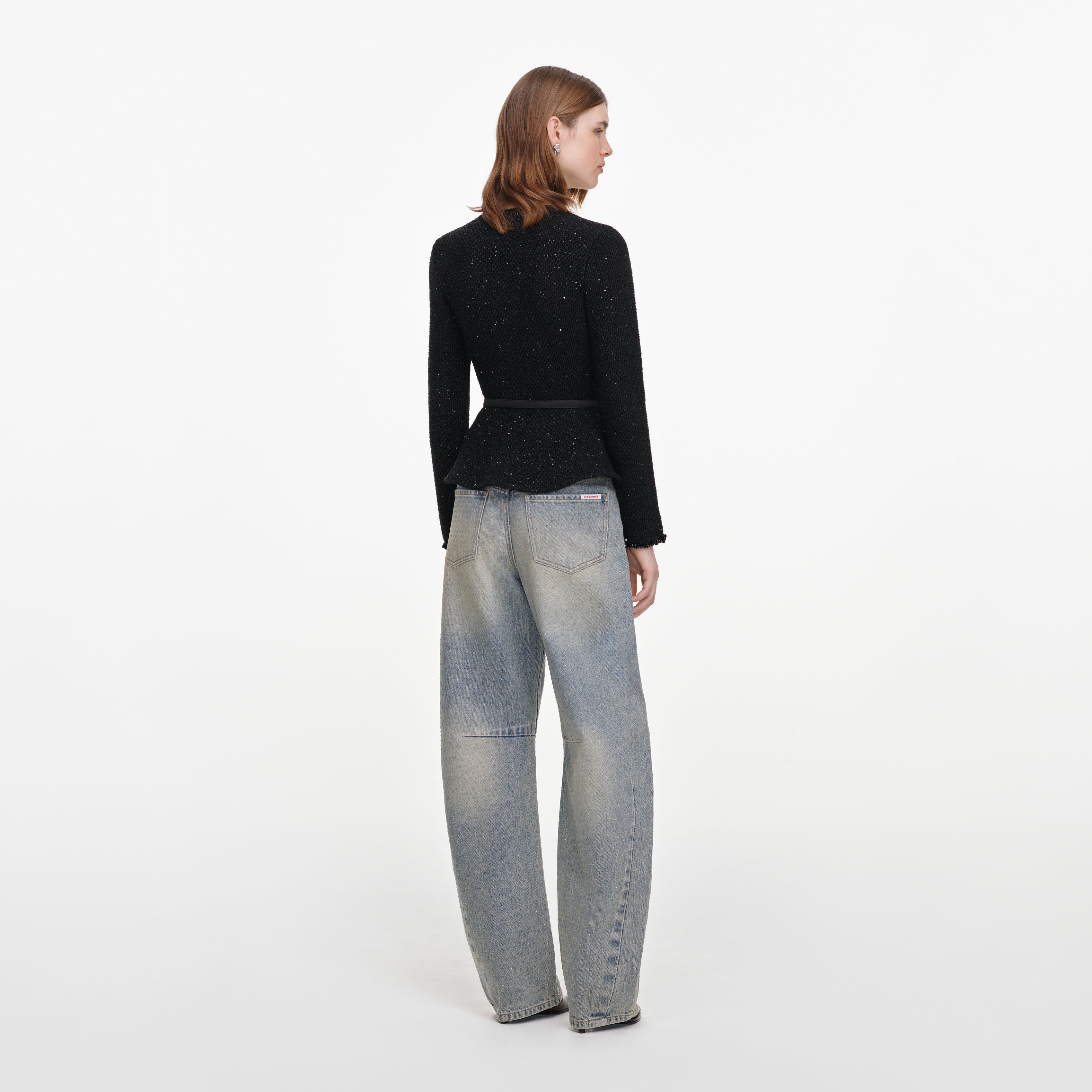 Self Portrait Knitwear Black Sequin Knit Top Schwarz Pailletten