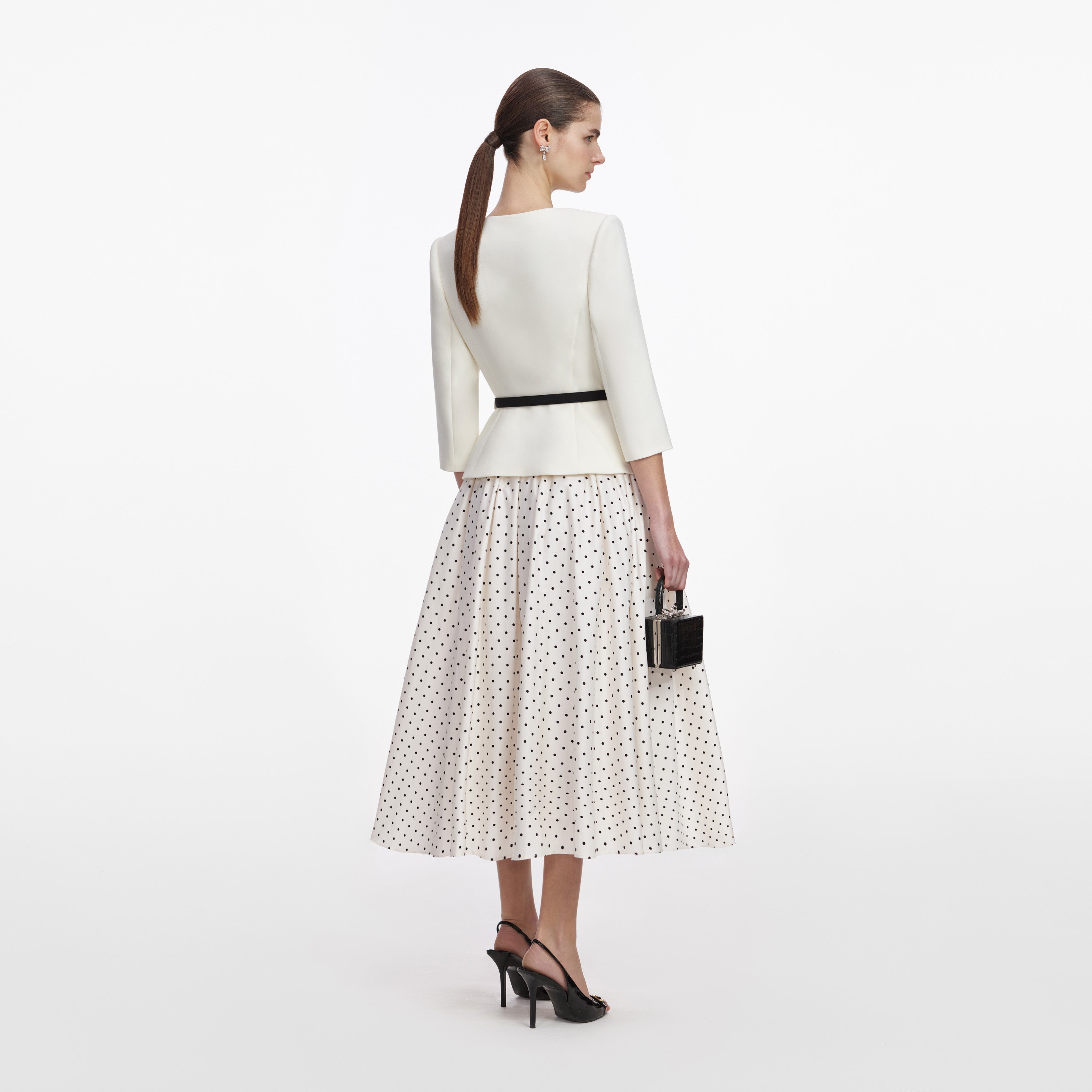 Self Portrait Cream 3D Flower Midi Kleid Creme Punkte