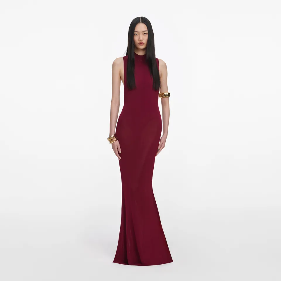 Self Portrait Burgundy Viscose Maxikleid Burgunder