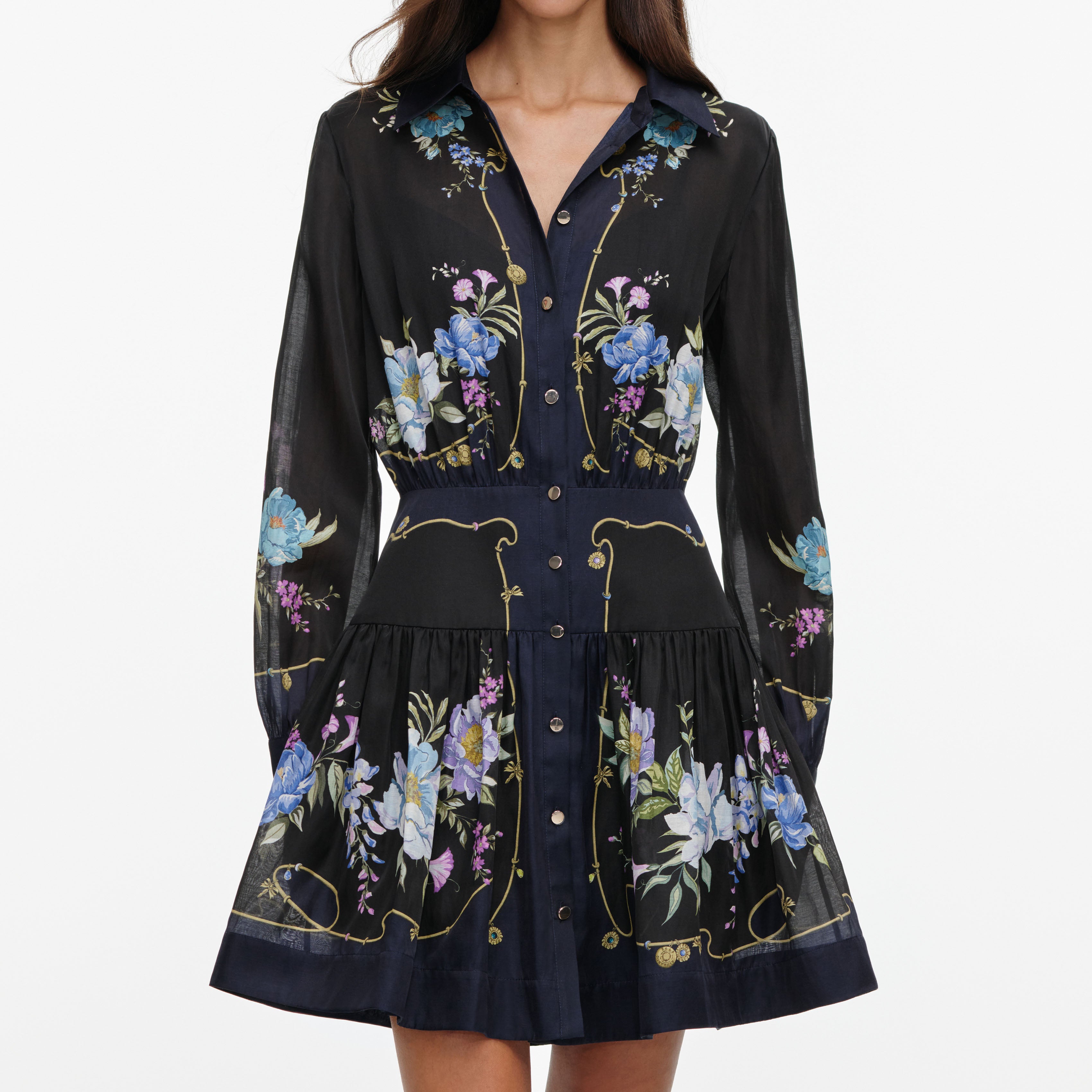 Self Portrait Kleid Marine Floral Organza Mini