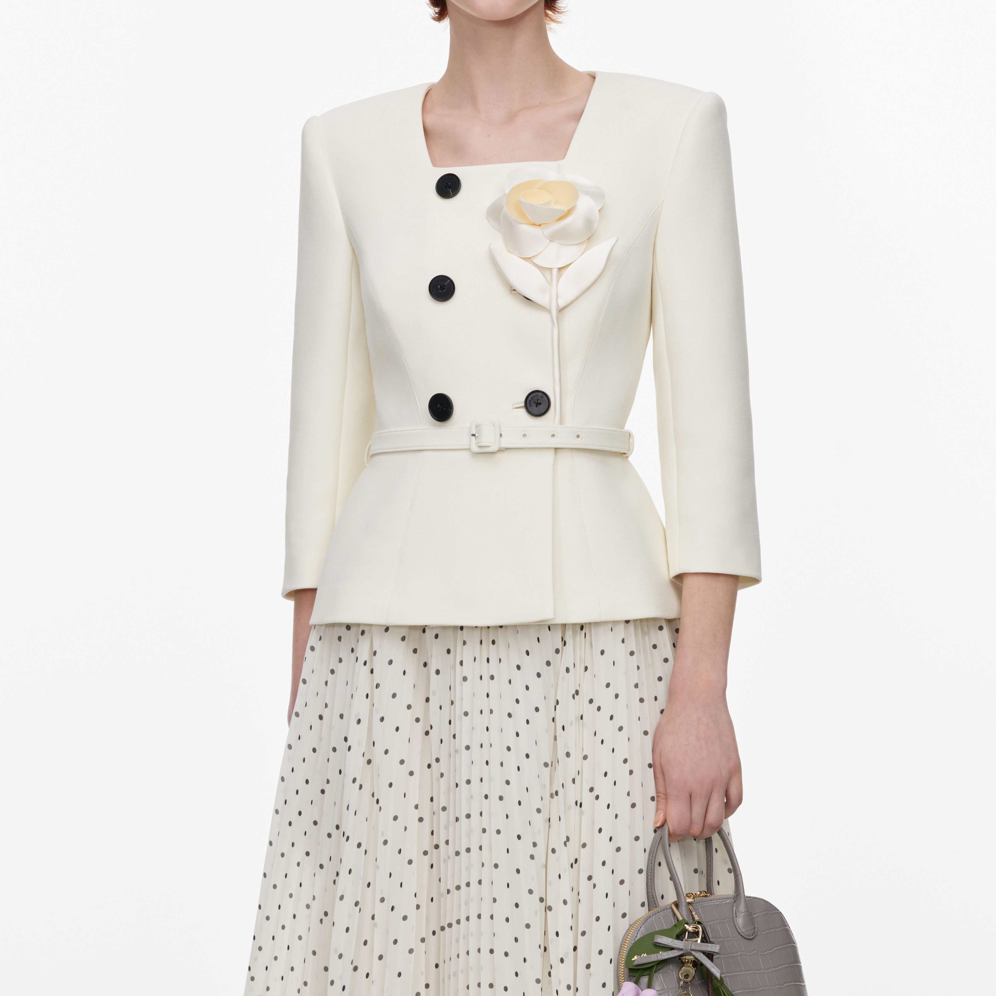 Self Portrait 3D Flower Chiffon Midikleid Creme UK 6