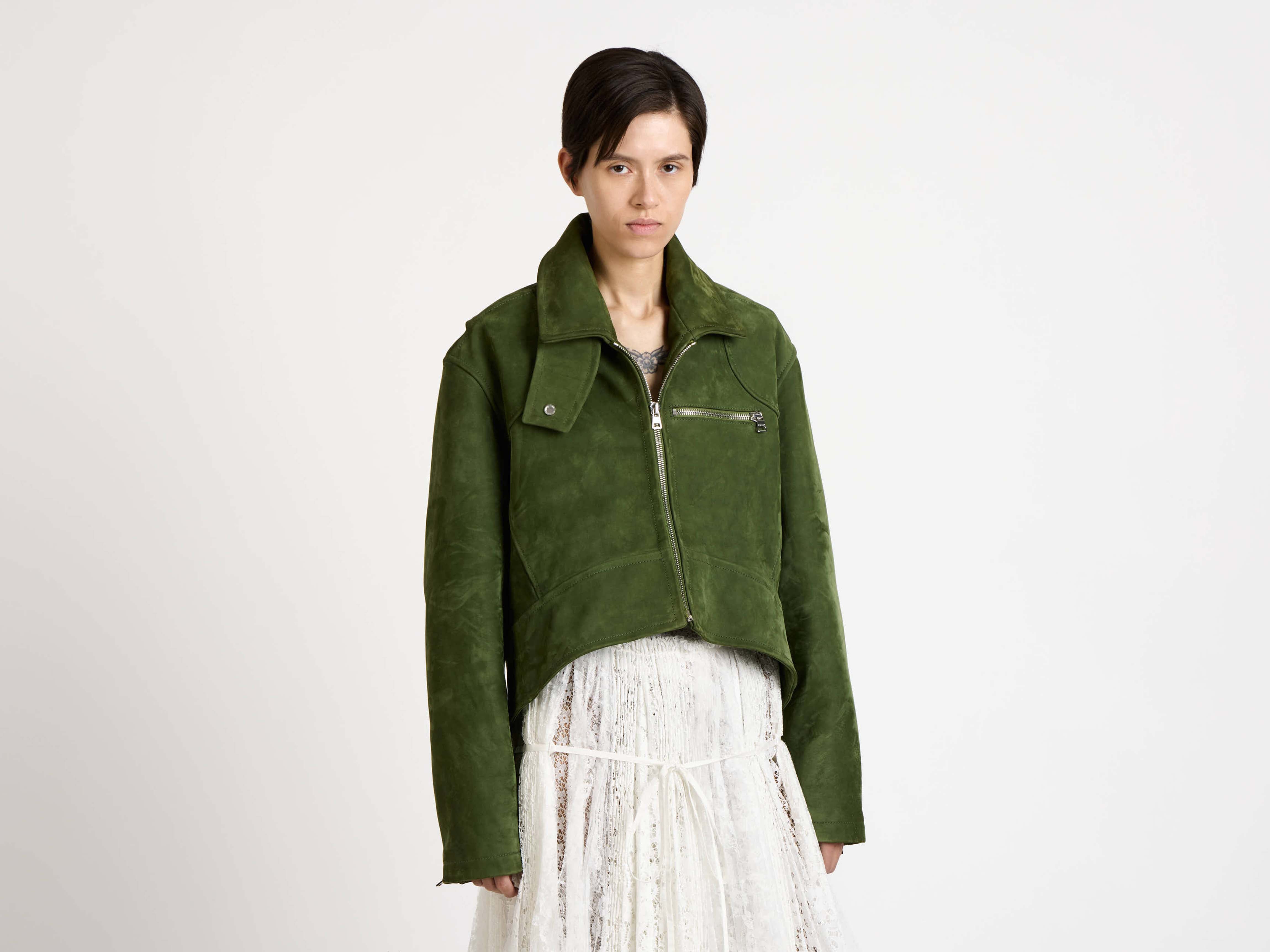 J.W.Anderson Cropped Biker Jacket Damen khaki Leder