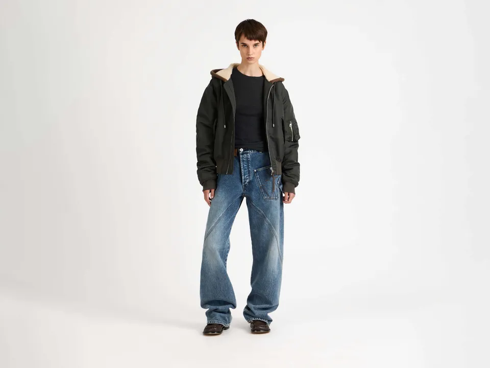 J.W.Anderson Coats Bomberjacke Damen Nylon Dark Khaki Lederkapuze