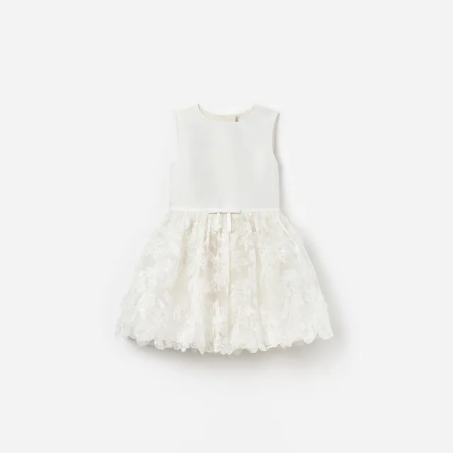 Self Portrait Satin Tüllkleid Creme Blumen Mädchen Schleife