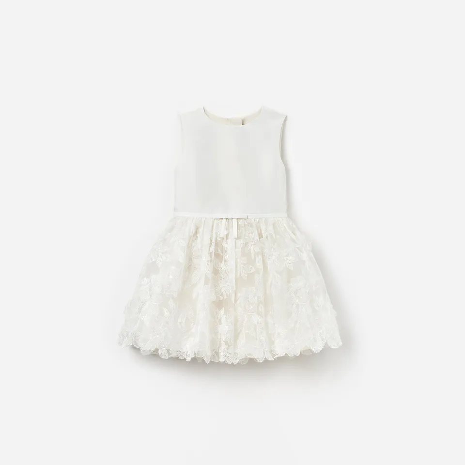 Self Portrait Satin Tüllkleid Creme Blumen Mädchen Schleife