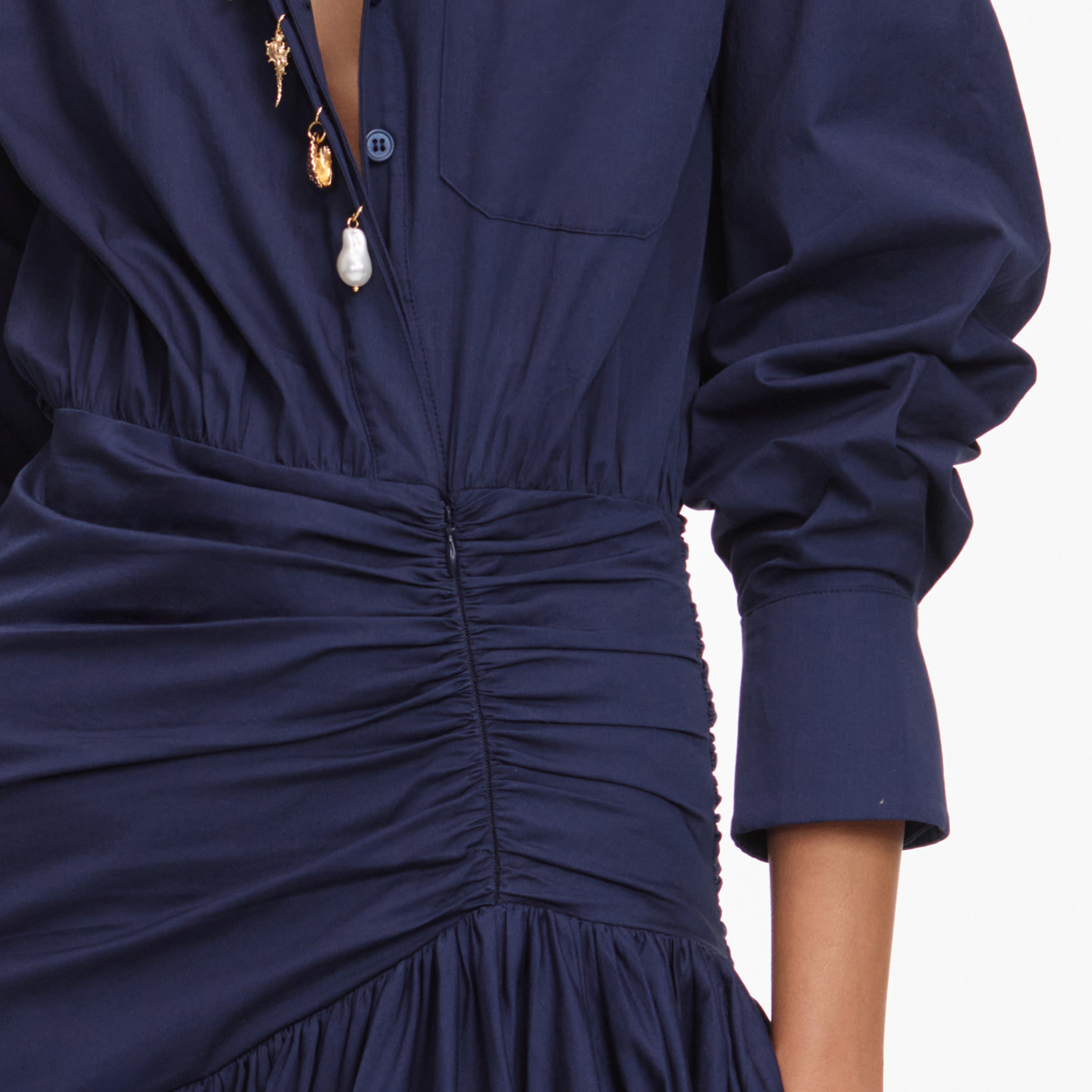 Self Portrait Navy Cotton Asymmetric Midi Kleid UK 8