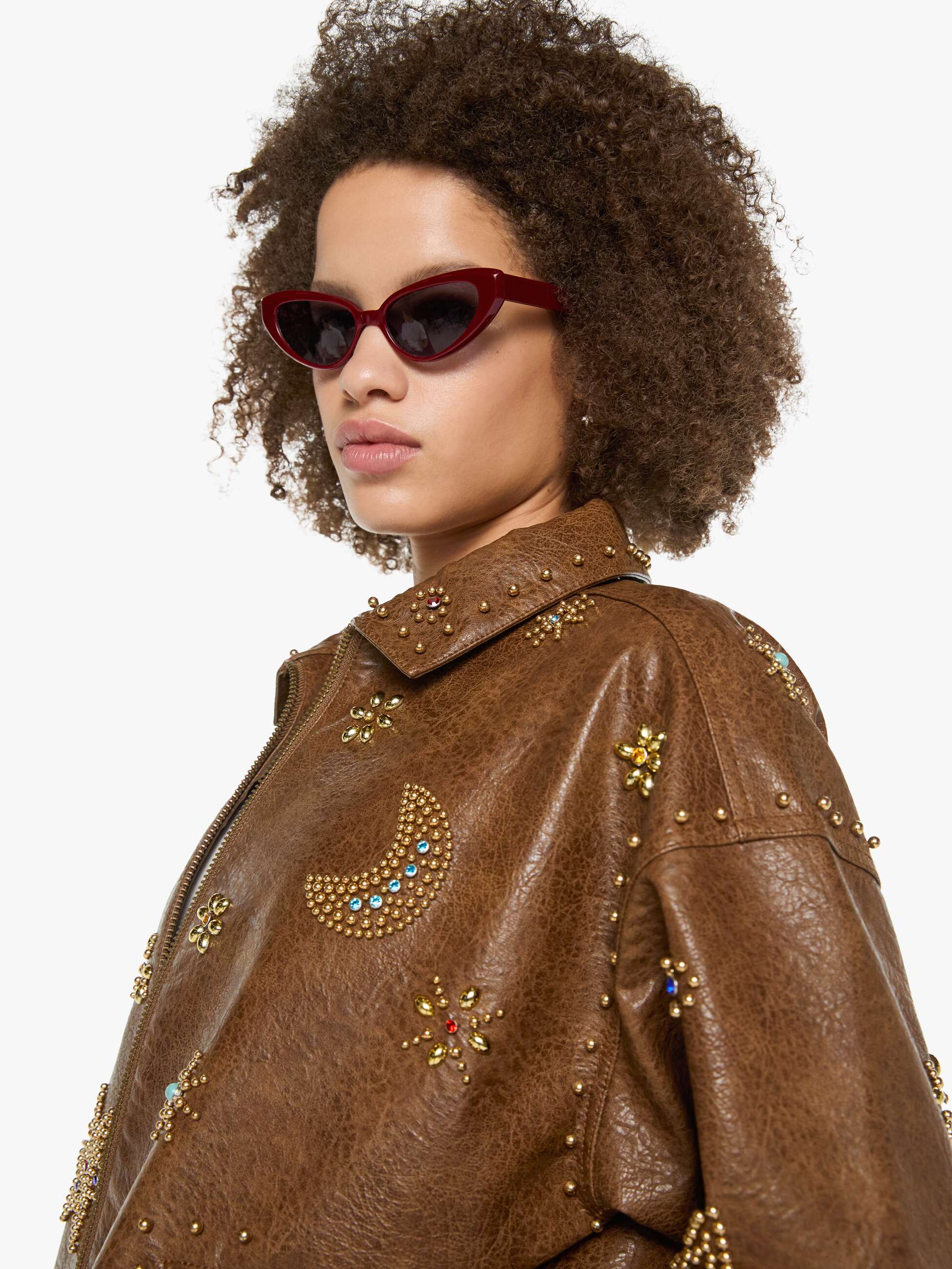 Mother Denim The Zip It Jacke Brown and Cream Kunstleder Boxy