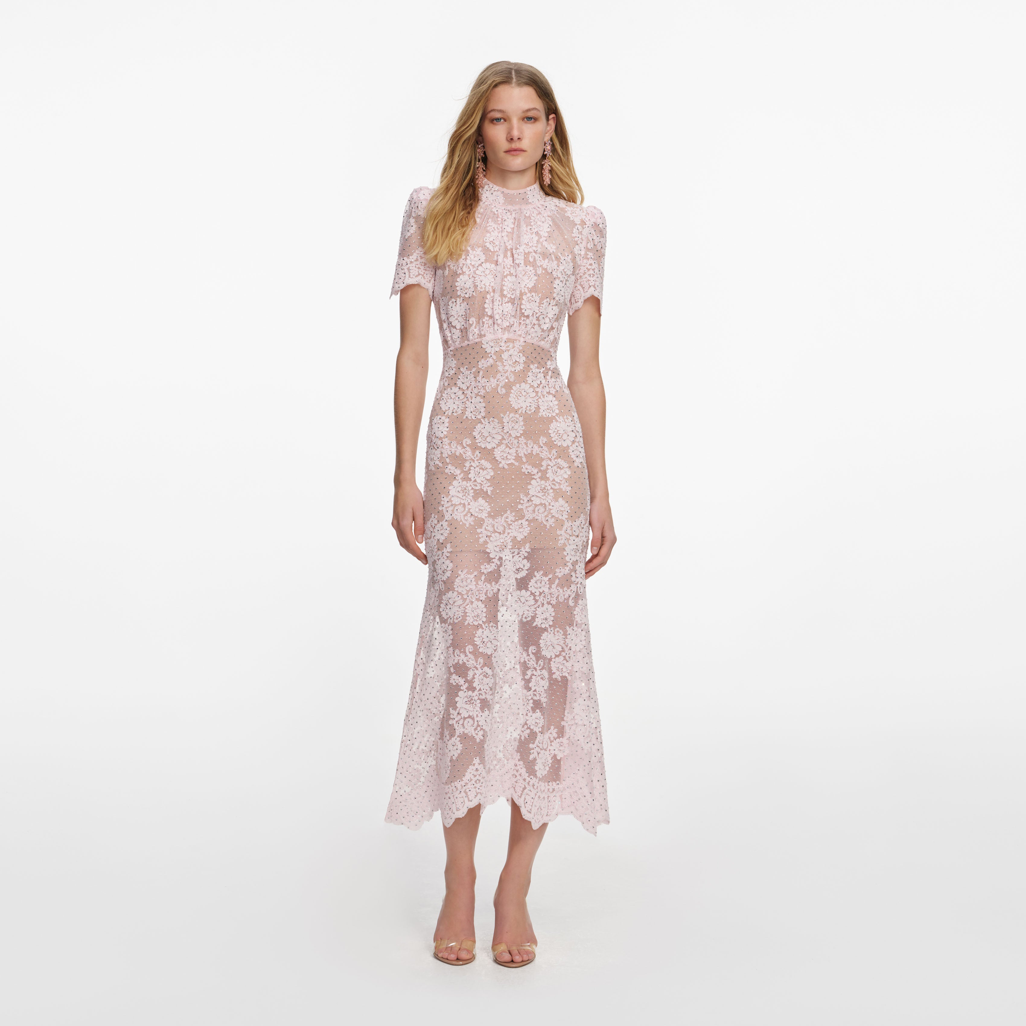 Self Portrait Pink Rhinestone Lace Midi Kleid UK 6