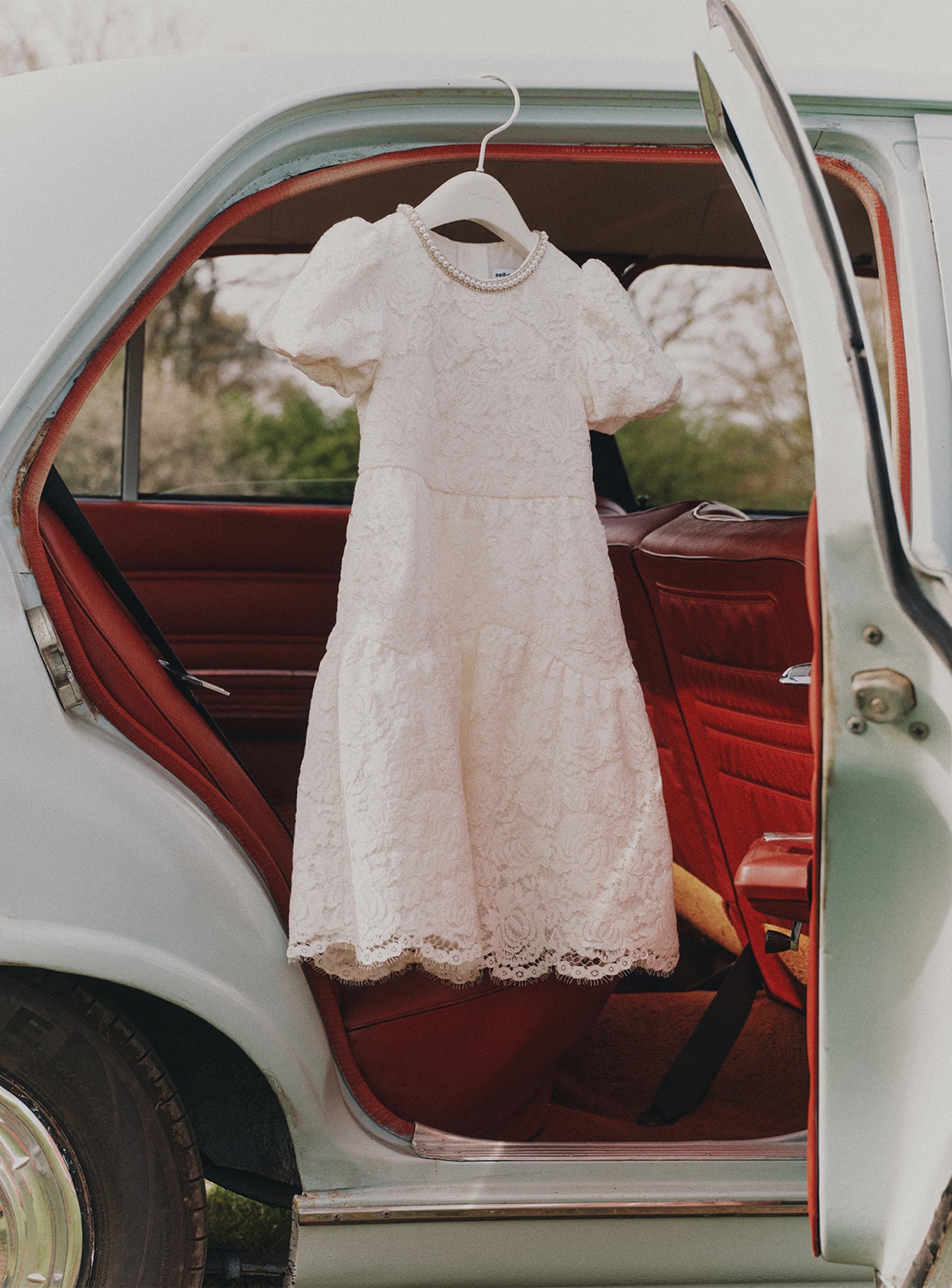 Self Portrait White Lace Pearl Trim Kinderkleid Weiss