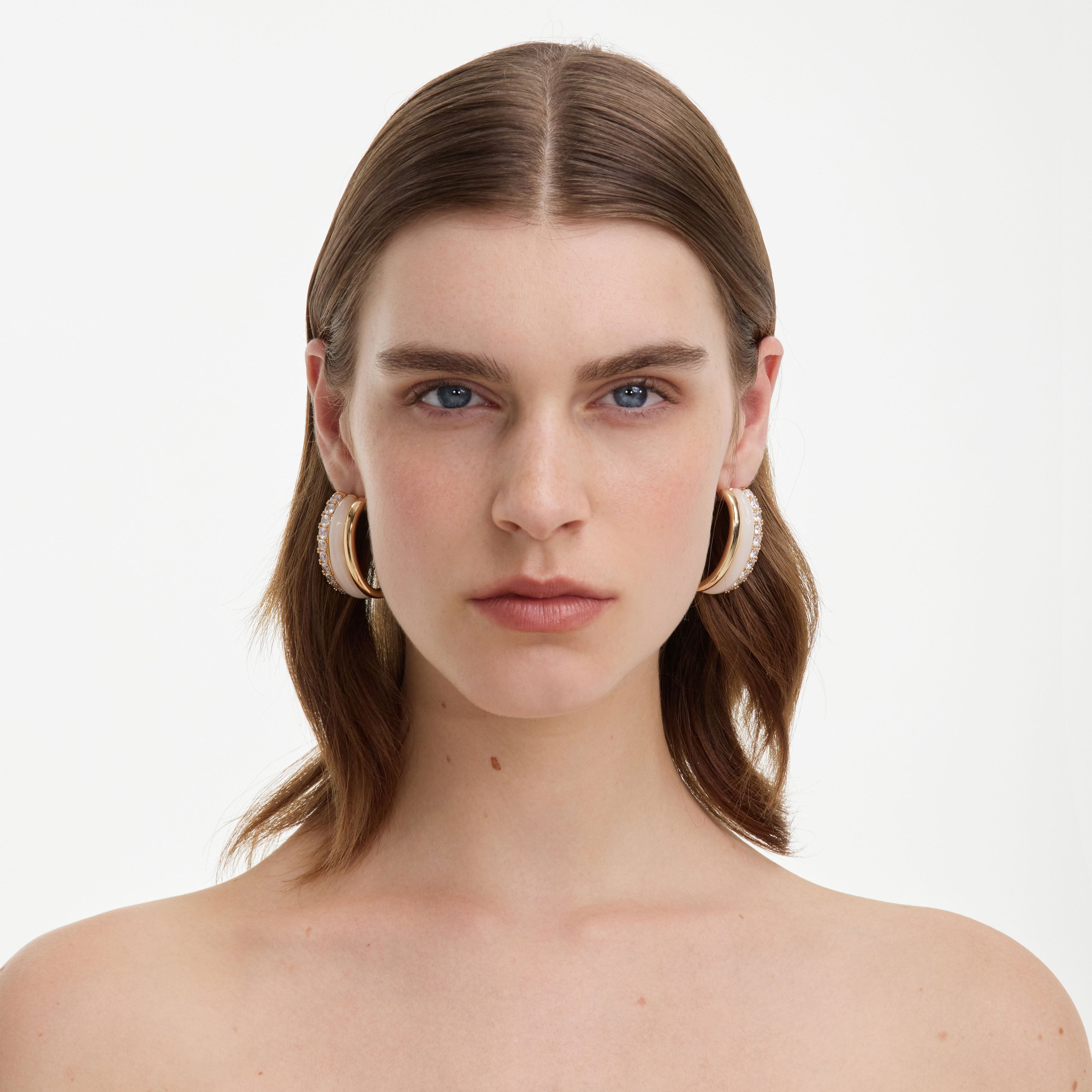 Self Portrait Creolen Gold Kristall Double Hoop Emaille
