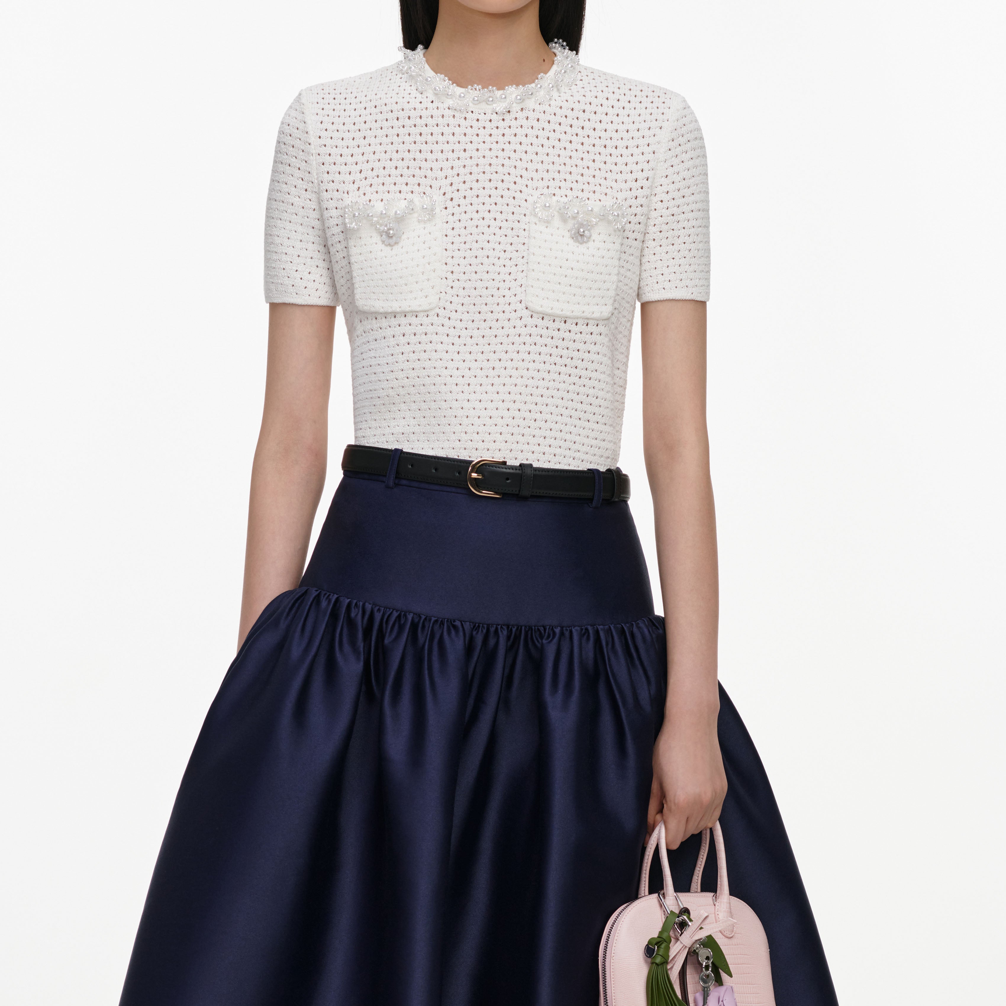 Self Portrait Knitwear Cream Stricktop creme Perlen