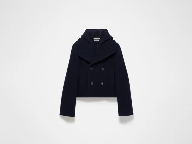 J.W. Anderson Cropped Hooded Coat Mantel Navy Wolle
