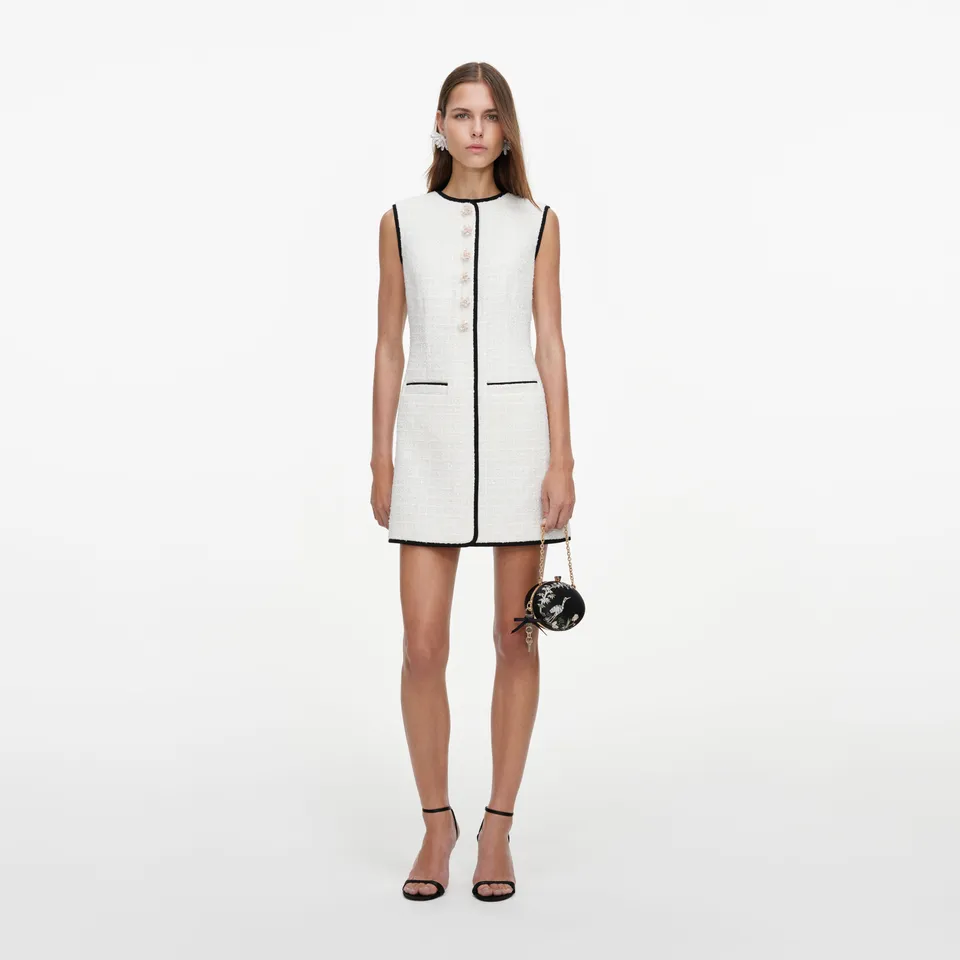 Self Portrait Cream Boucle Mini Kleid Creme UK 8 Taschen