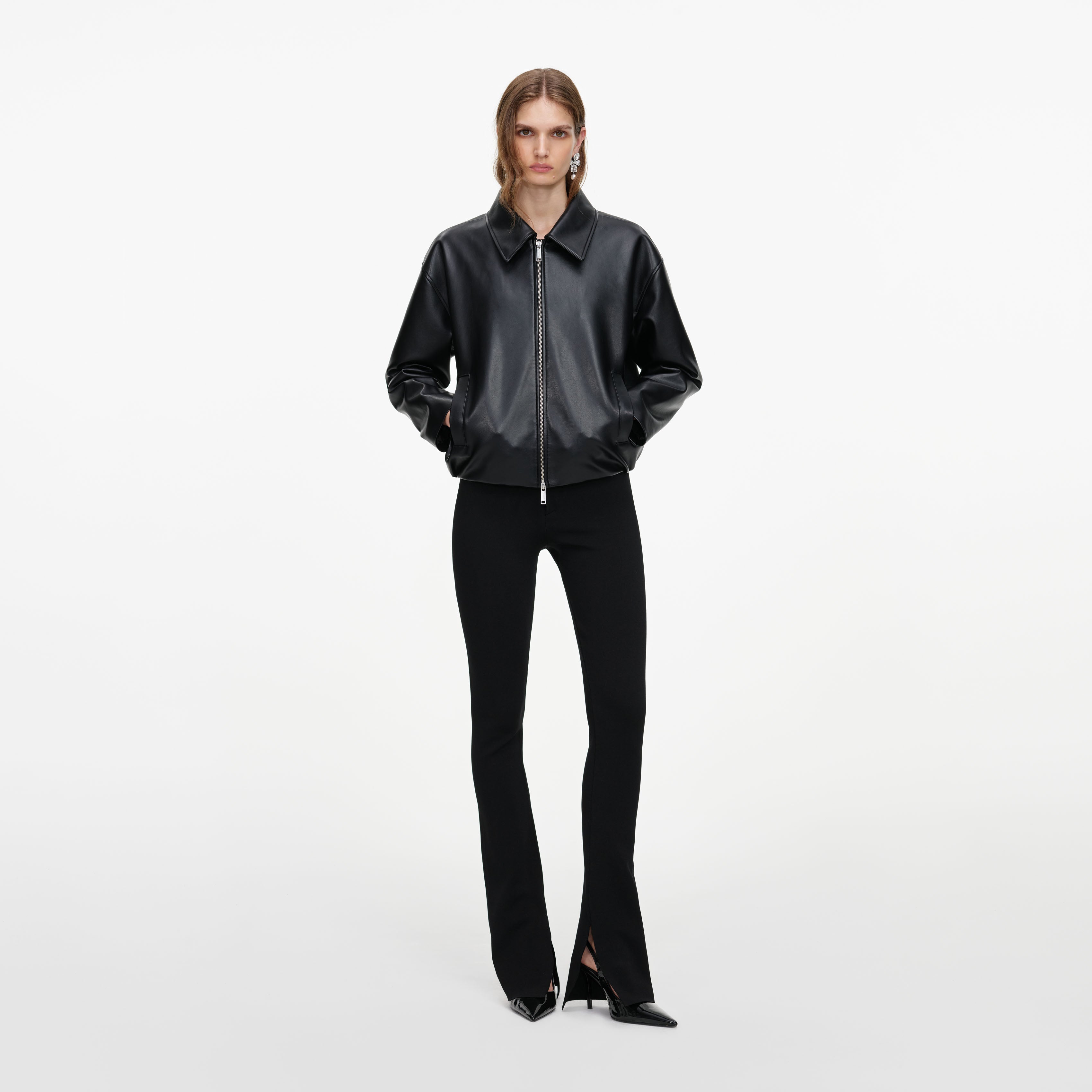 Self-Portrait Outerwear Bomberjacke Schwarz Kunstleder Fell