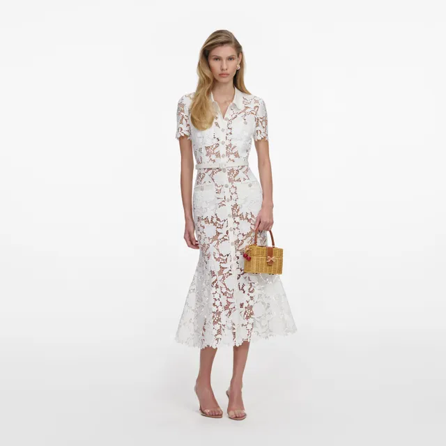 Self Portrait White Lace Collared Midi Dress Spitze Weiß