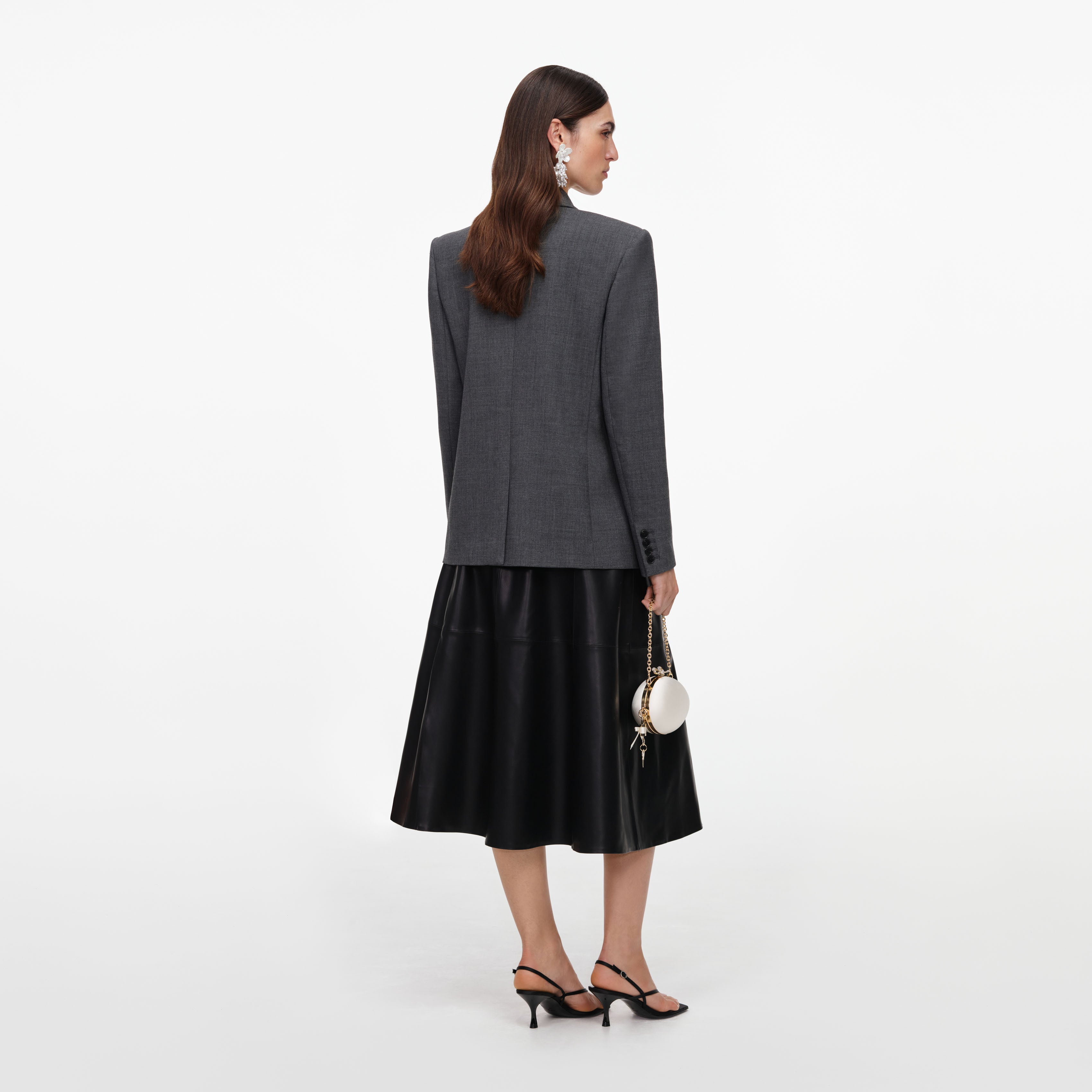 Self Portrait Flower Blazer Grau Wolle UK 8 Doppelreihig
