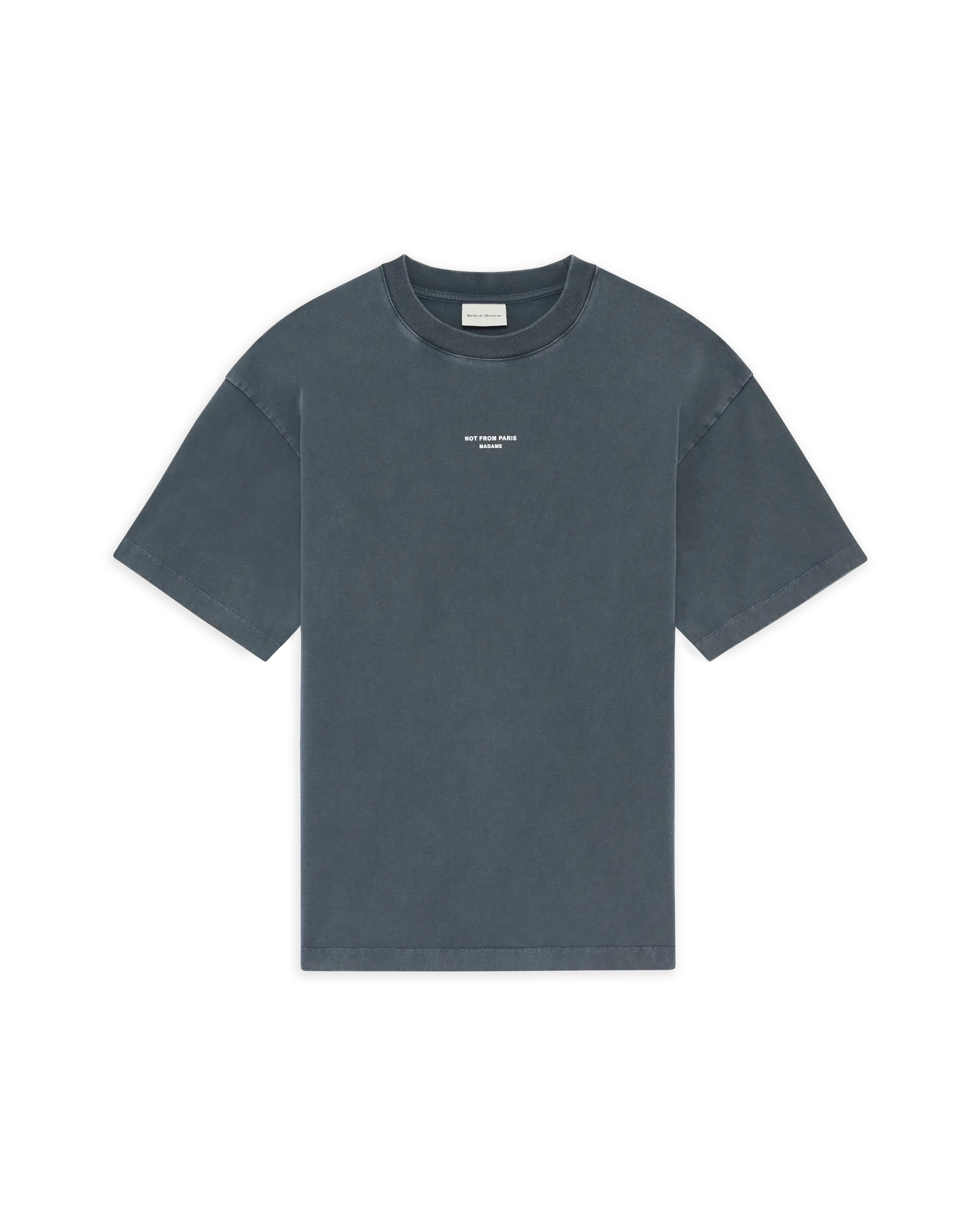 Drôle De Monsieur Washed Classic Slogan T-Shirt Baumwolle dunkelgrau