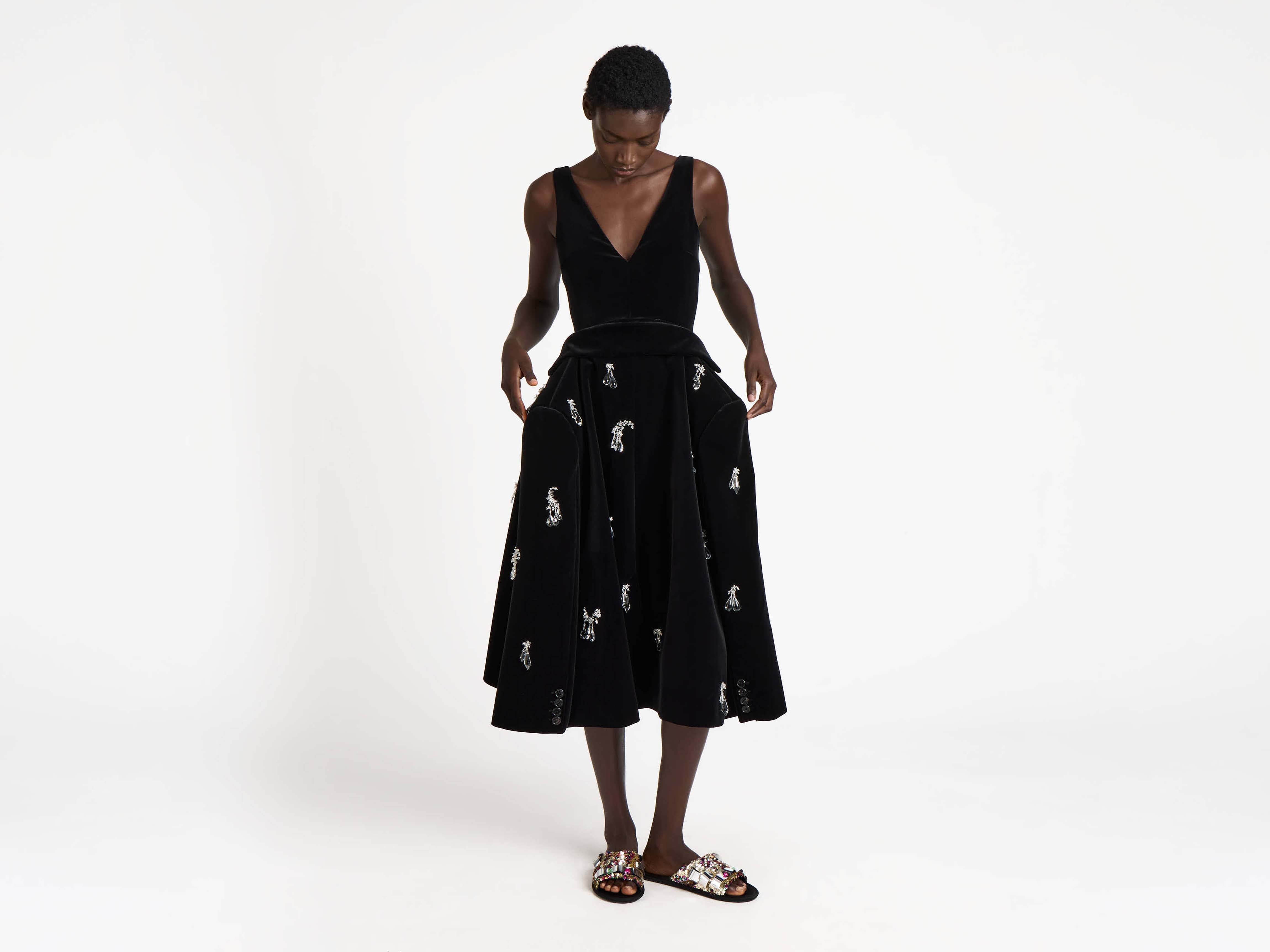 J.W.Anderson Structured Kleid Schwarz Samt Kristall