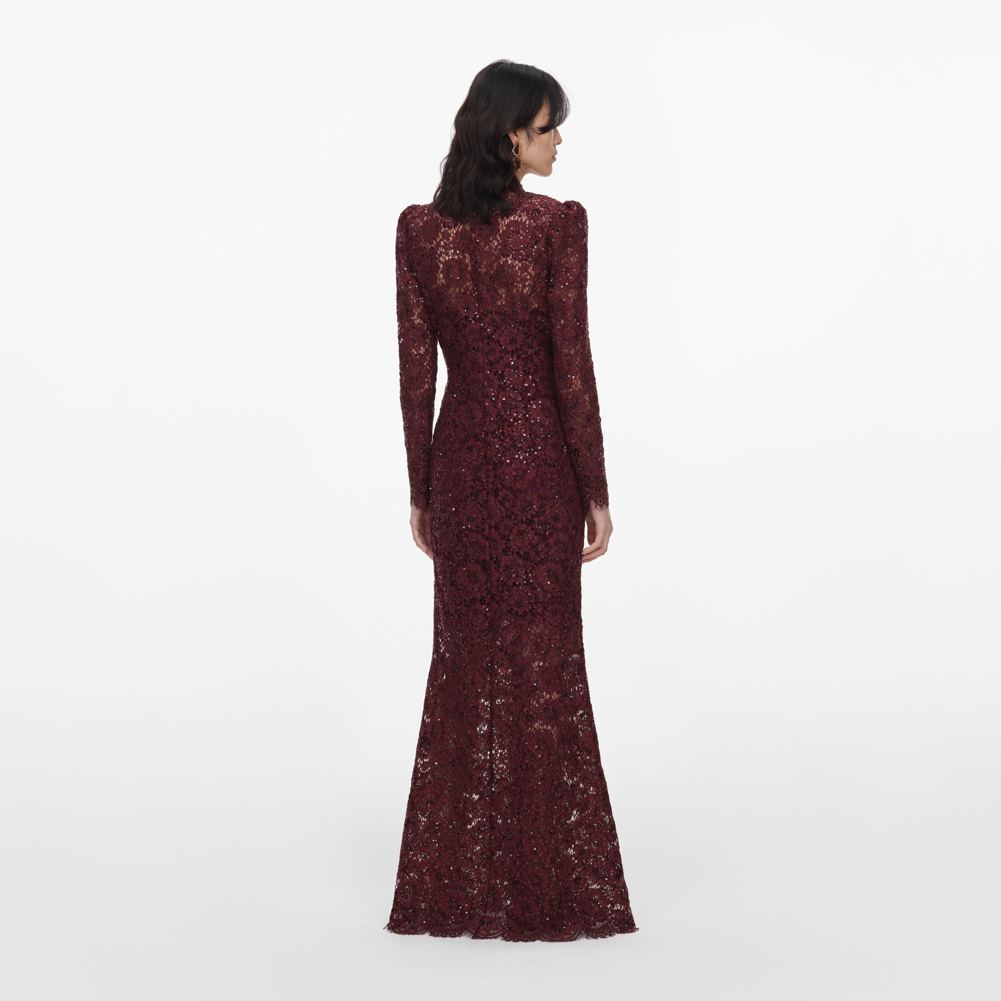 Self Portrait Burgundy Sequin Lace Maxikleid Bordeaux Spitze