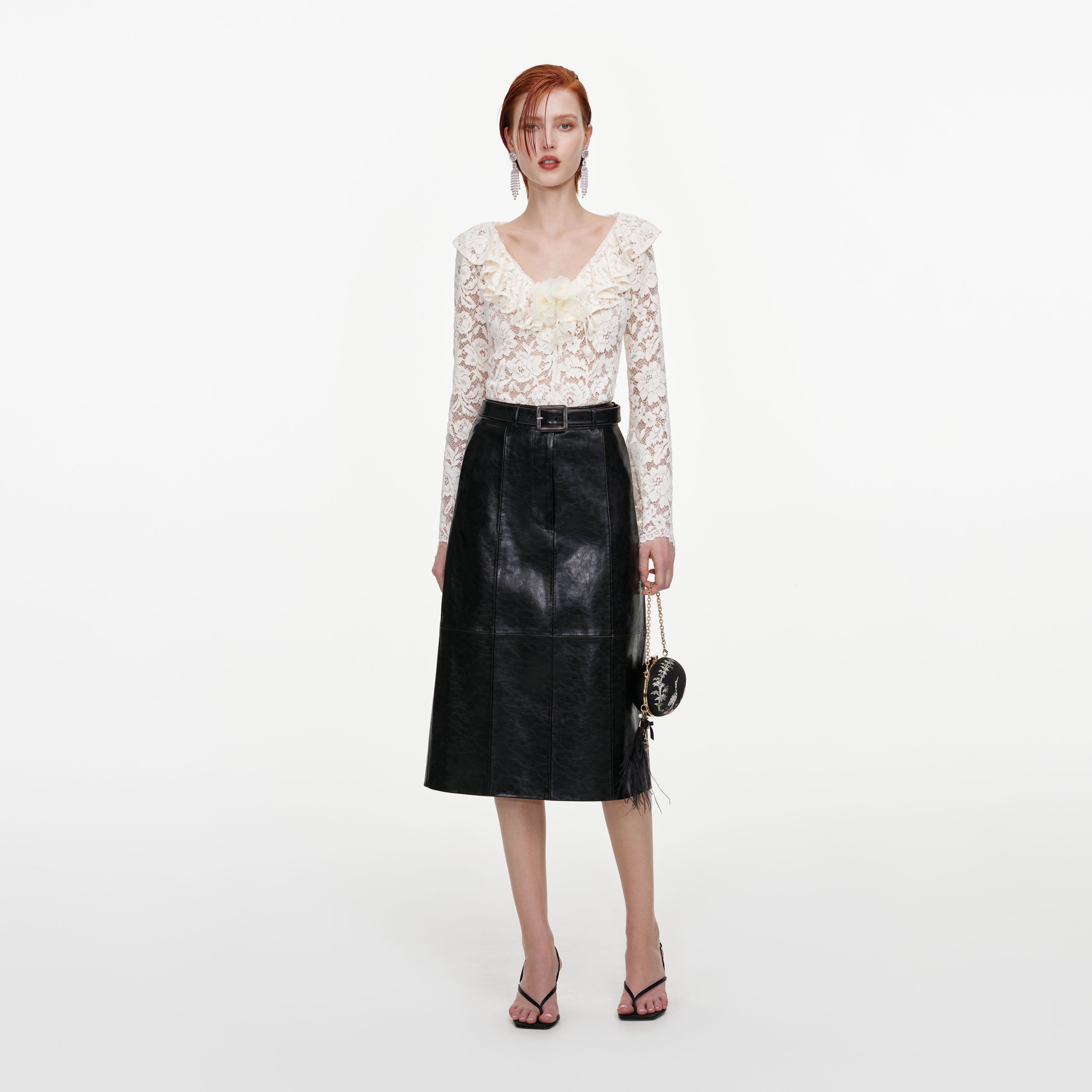 Self Portrait Cream Lace Frill Top UK 8 Creme Spitze