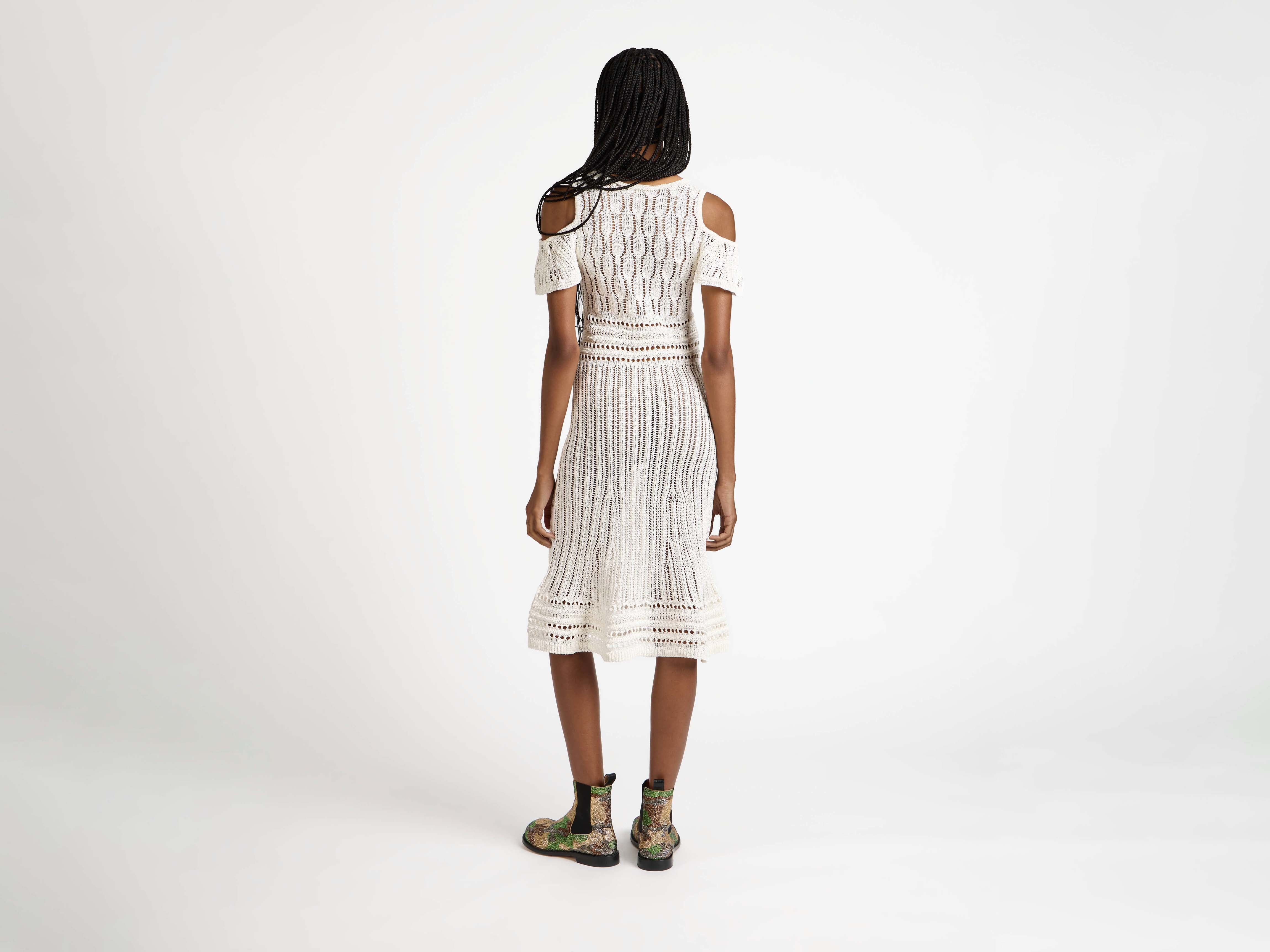 J.W.Anderson Shoulder Ruffle Crochet Kleid Weiß Häkelkleid