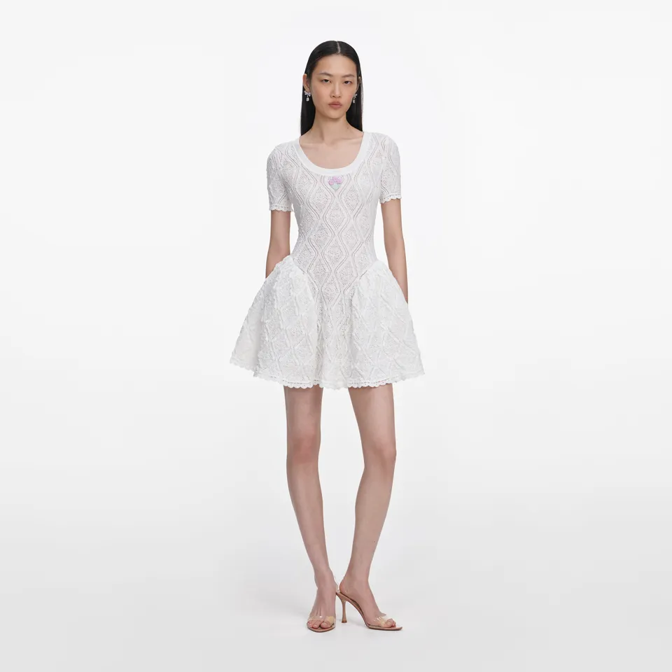 Self Portrait Dresses Pointelle Strick-Minikleid Weiss Gr. S