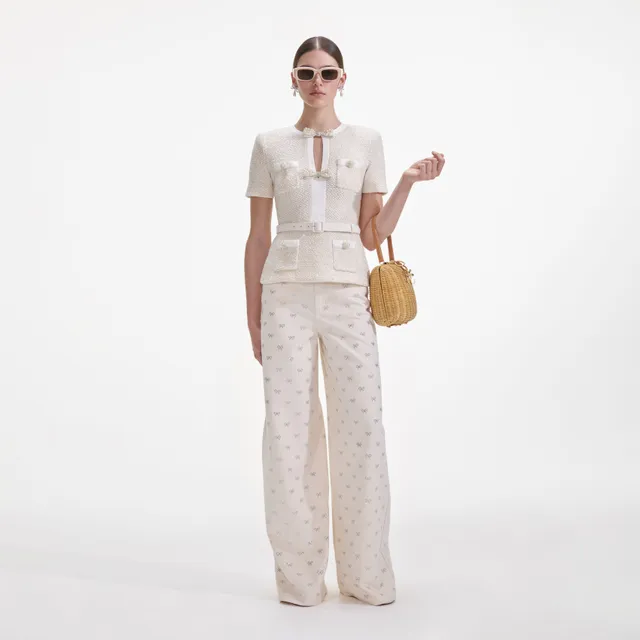 Self Portrait Knitwear Cream Sequin Strick-Top Creme S Pailletten