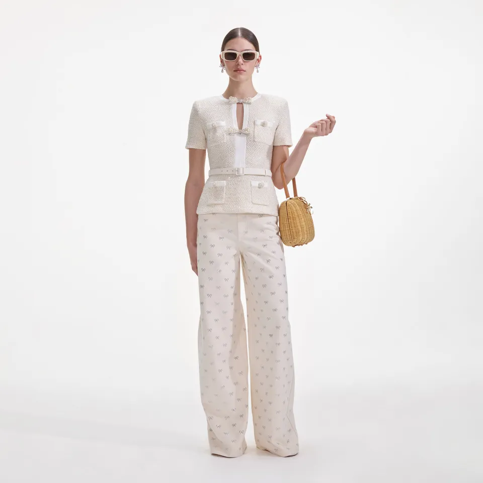 Self Portrait Knitwear Cream Sequin Strick-Top Creme S Pailletten