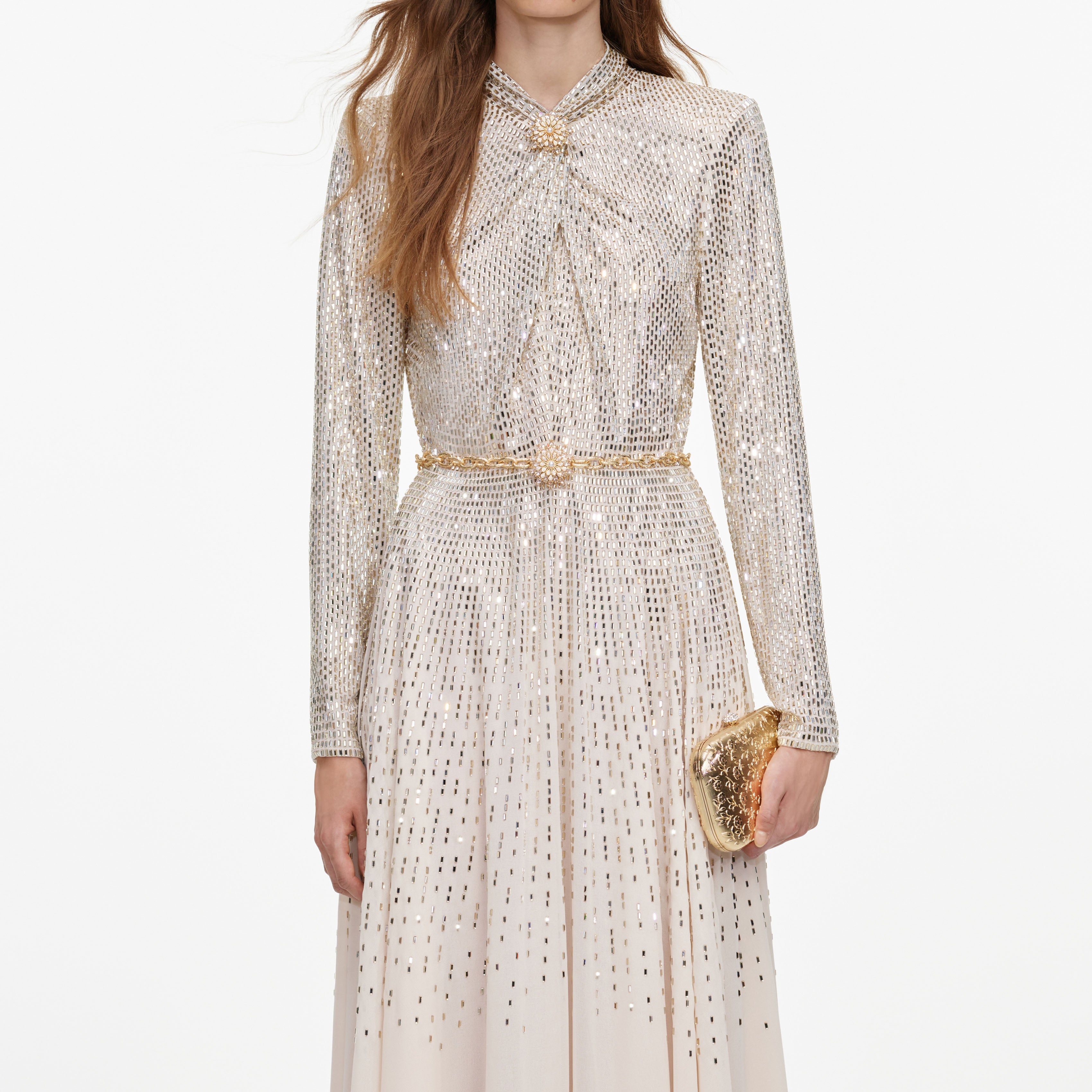 Self Portrait Dresses Champagne Ombre Rhinestone Maxi Kleid Ombre Strass
