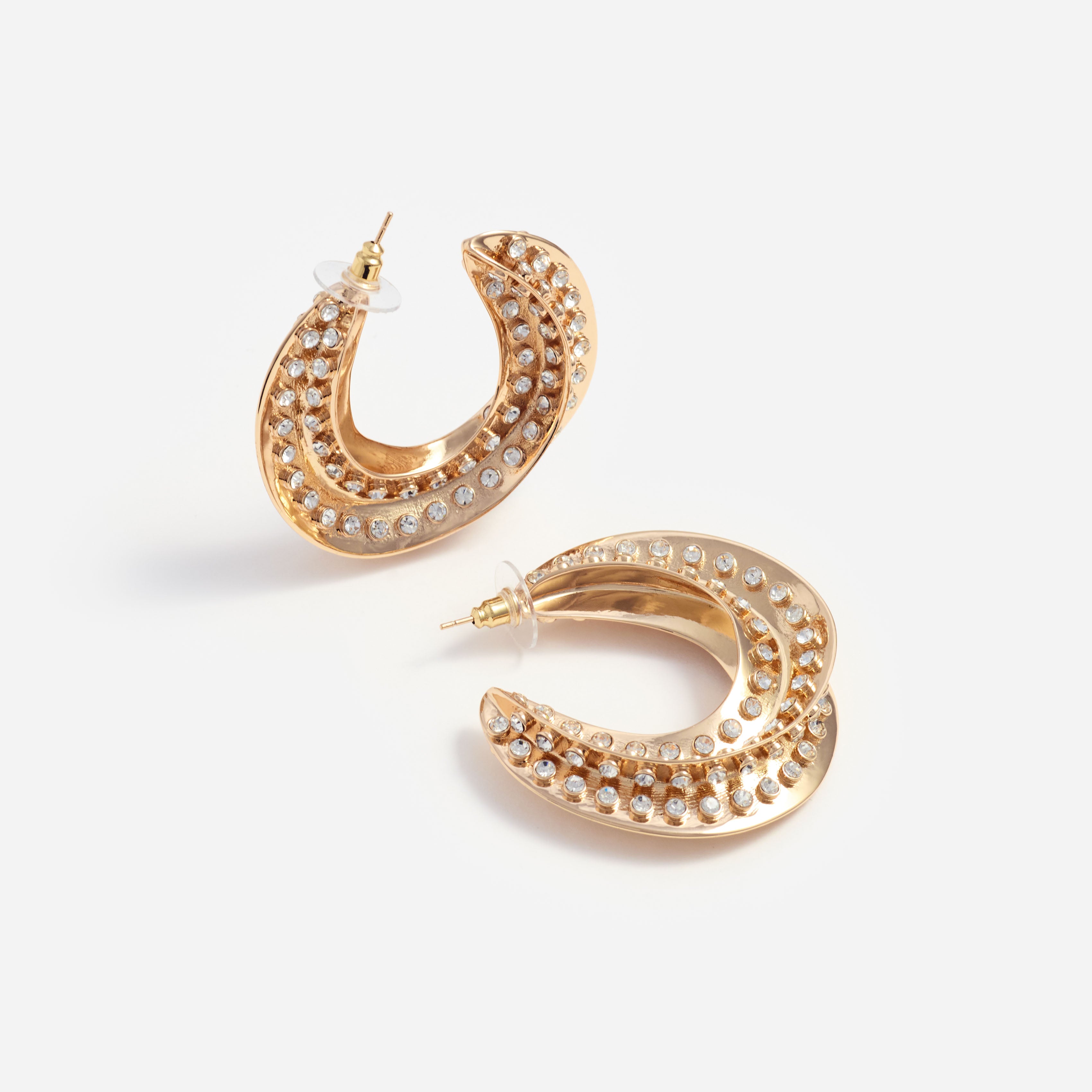 Self Portrait Crystal Gold Twisted Hoop Ohrringe Gold