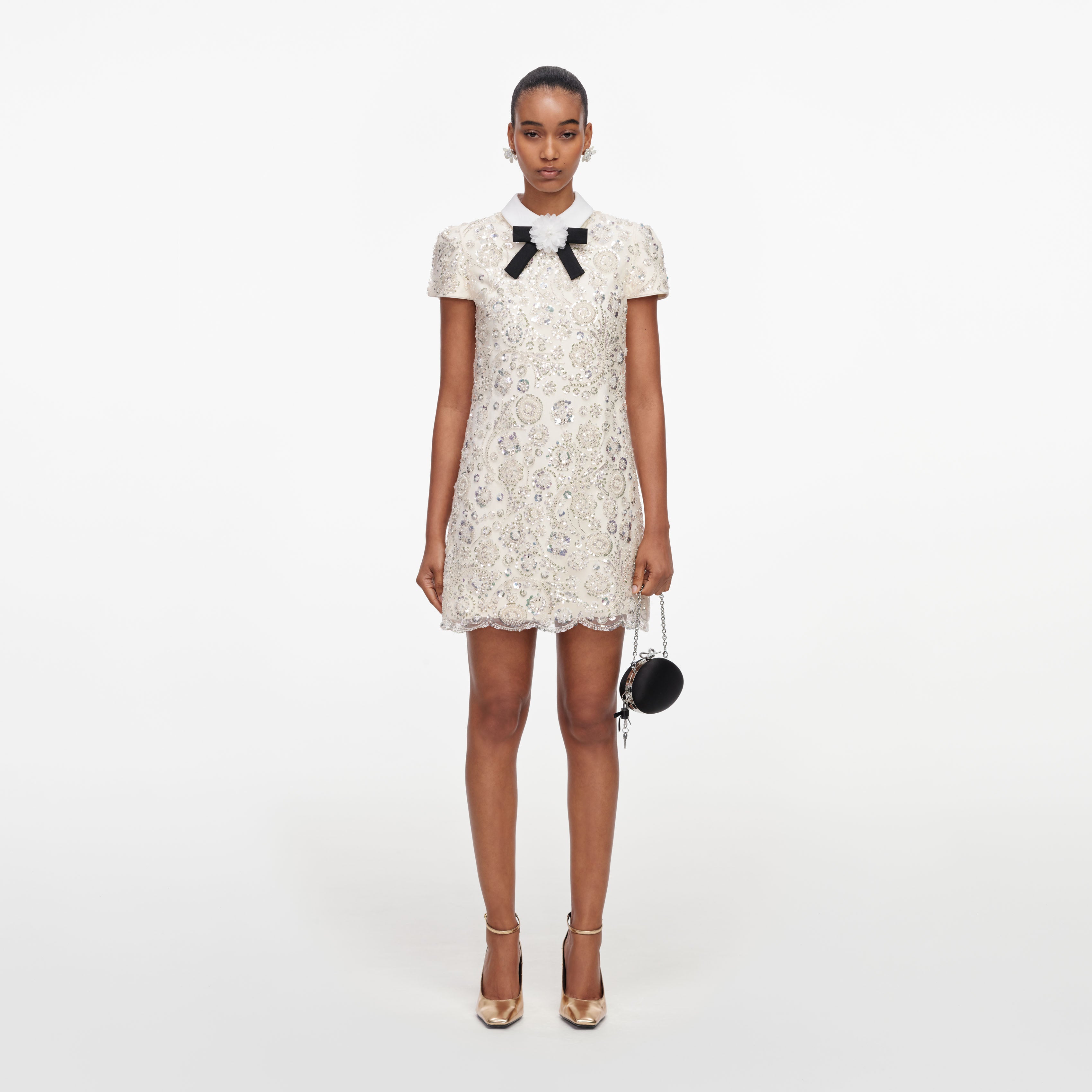 Self Portrait Cream Sequin Mini Dress Minikleid Creme