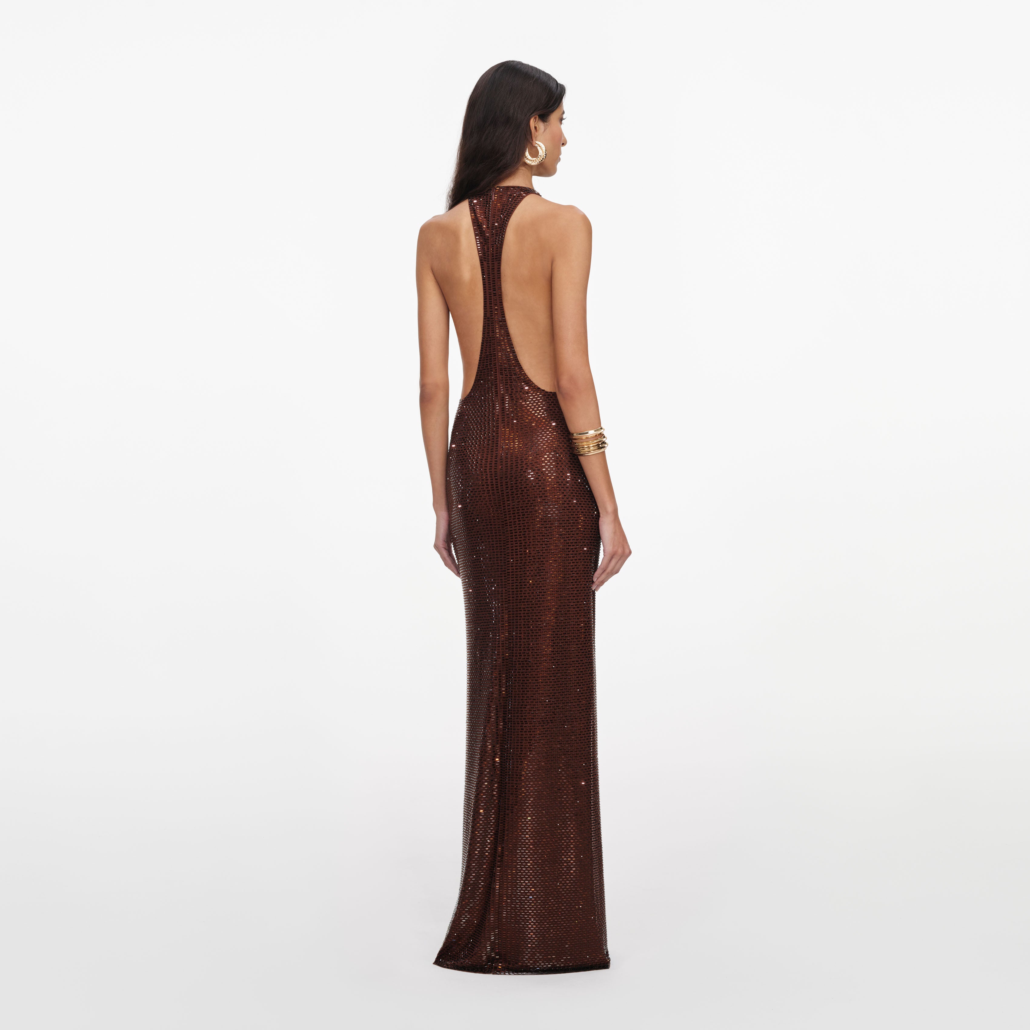 Self Portrait Rhinestone Maxikleid Braun Racerback Strass
