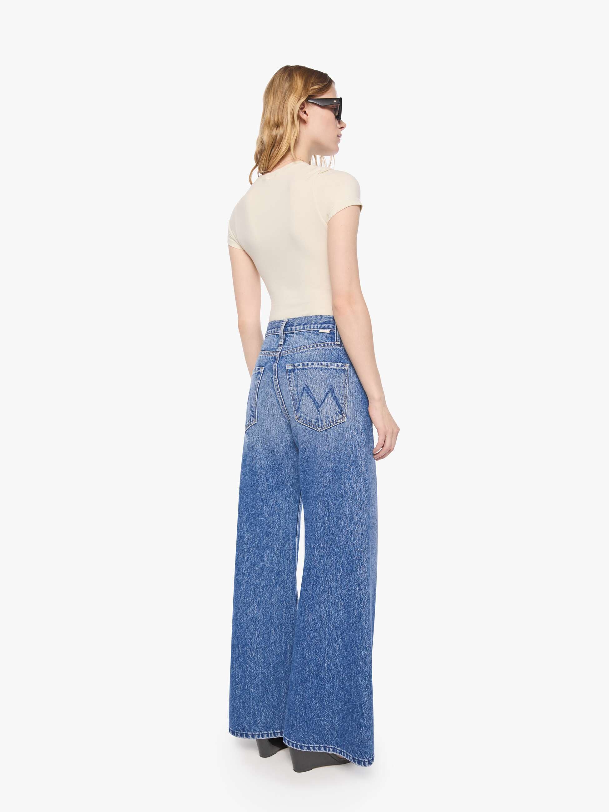 Mother Petites Lil Lemon Twist Wide Leg Jeans Blau
