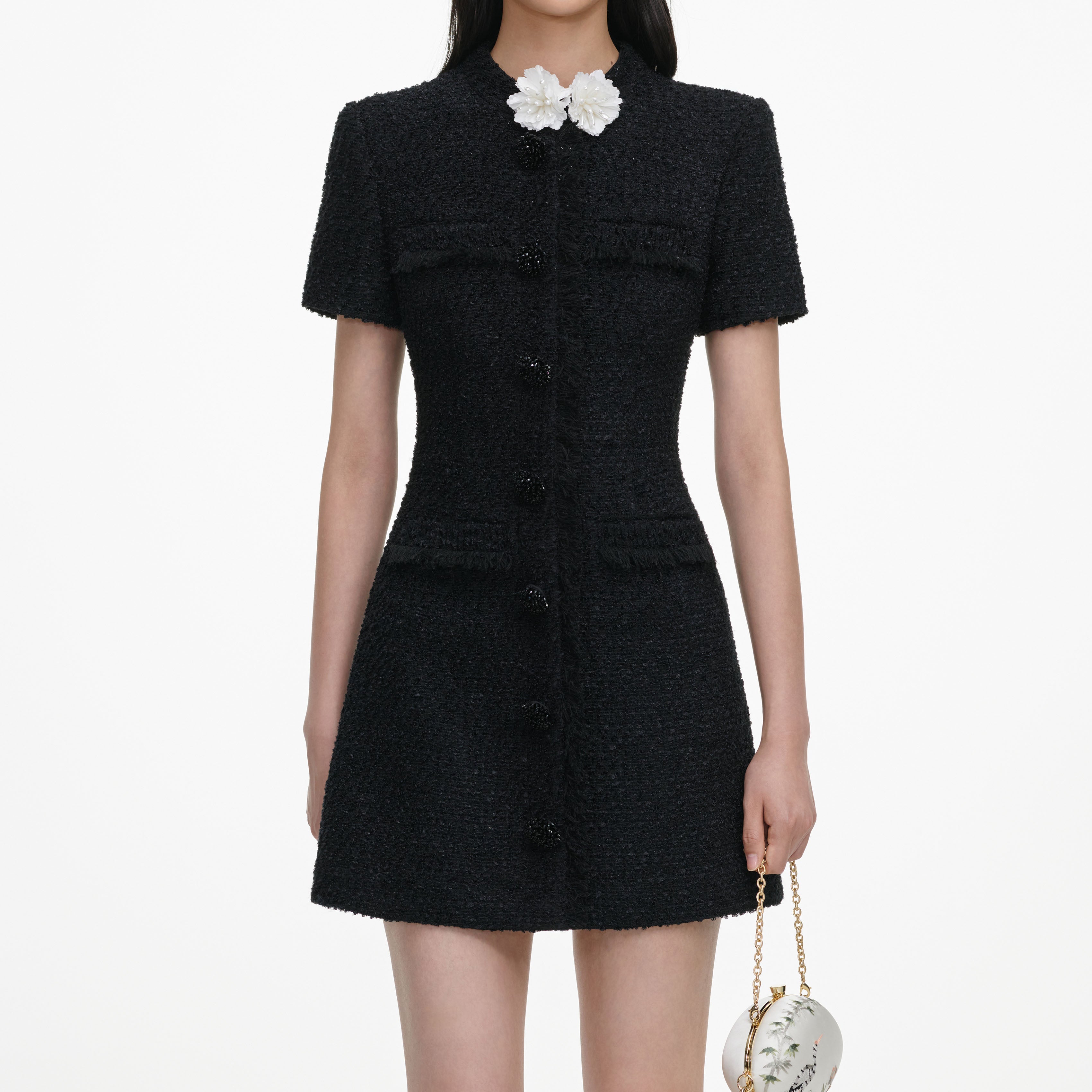 Self Portrait Black Boucle Flower Mini Dress Minikleid Schwarz