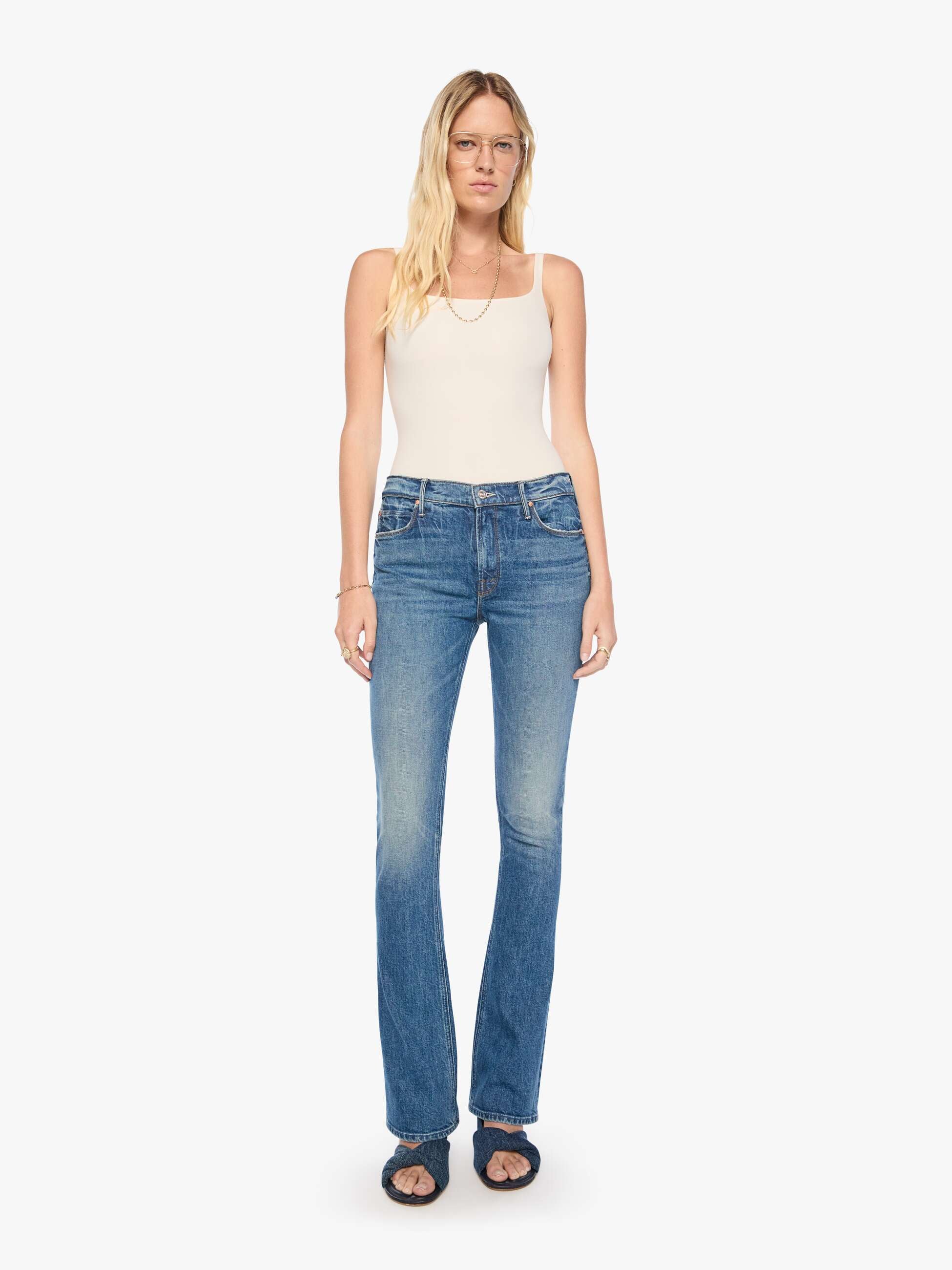 Mother The Runaway Jeans On A Roll Blau Mid Rise Flare