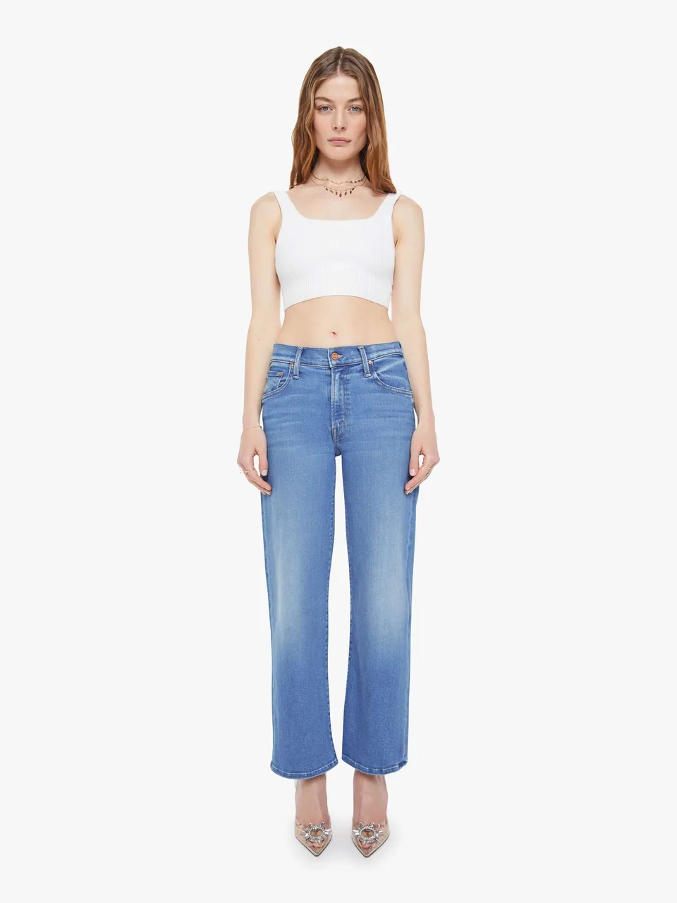 Mother Mid Rise Rambler Zip Ankle Jeans Piece By Piece Blau
