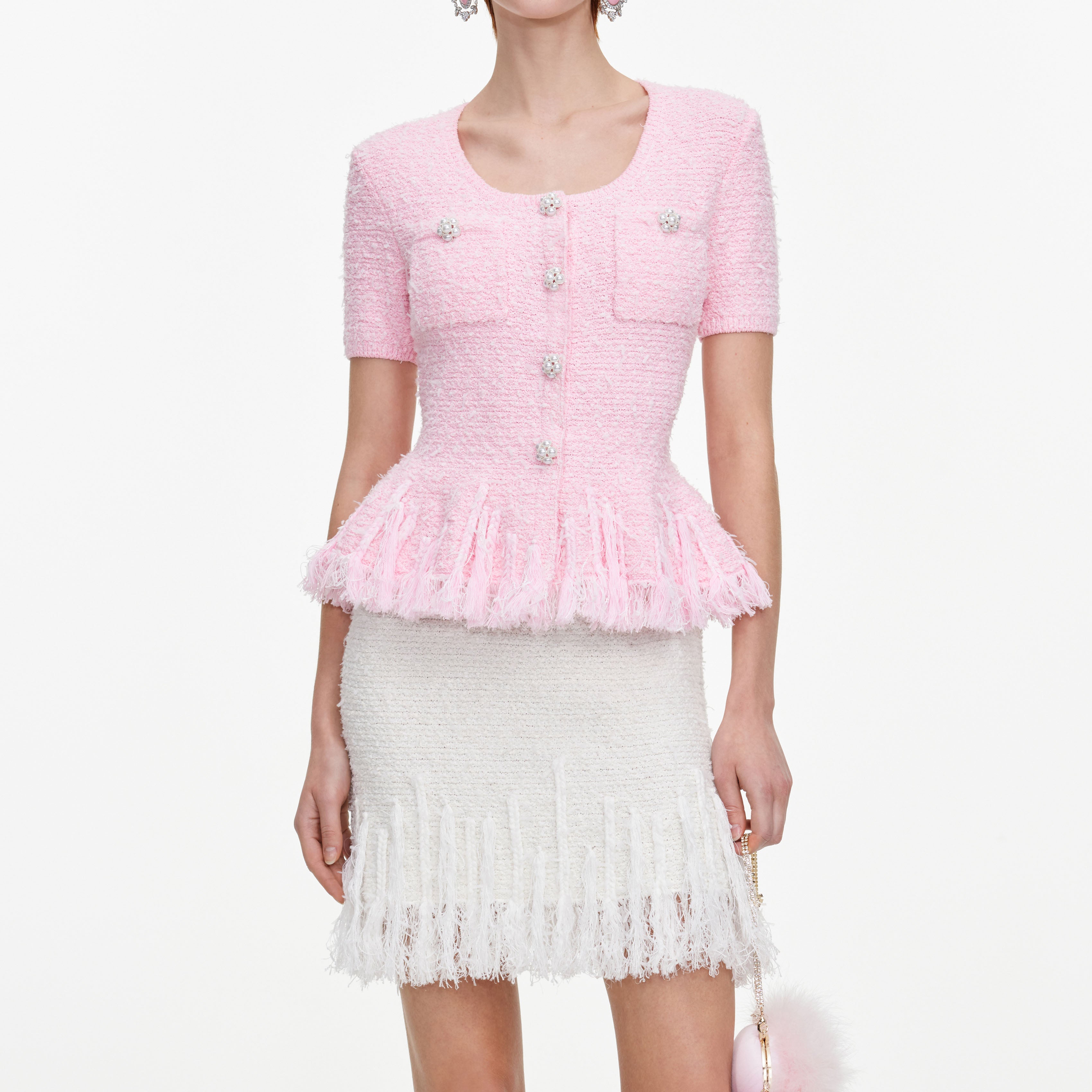 Self Portrait Pink Fringe Stricktop Rosa Boucle S